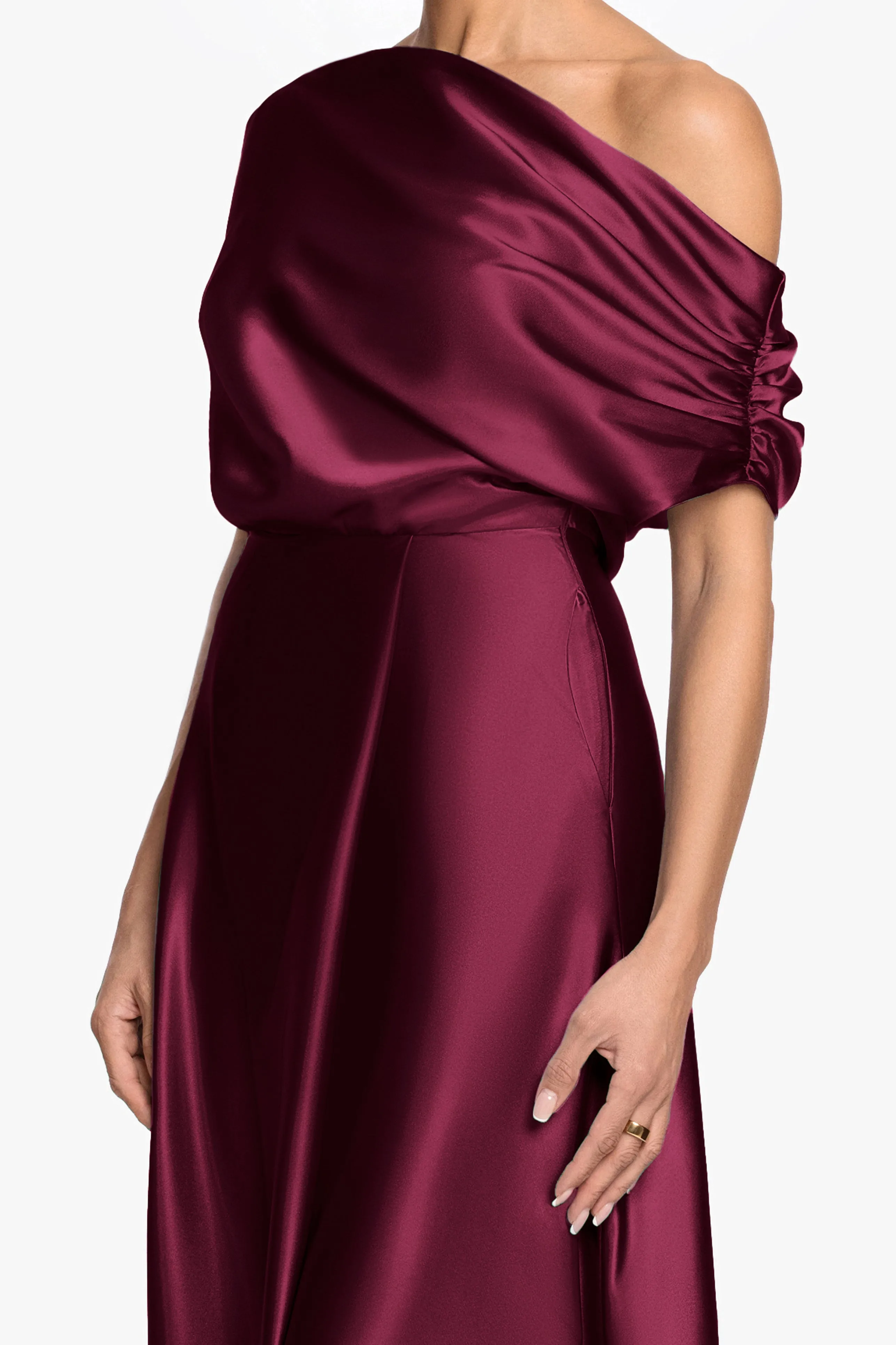 "Soley" Satin Off The Shoulder Ruched Gown sold by Betsy & Adam product image thumbnail 2