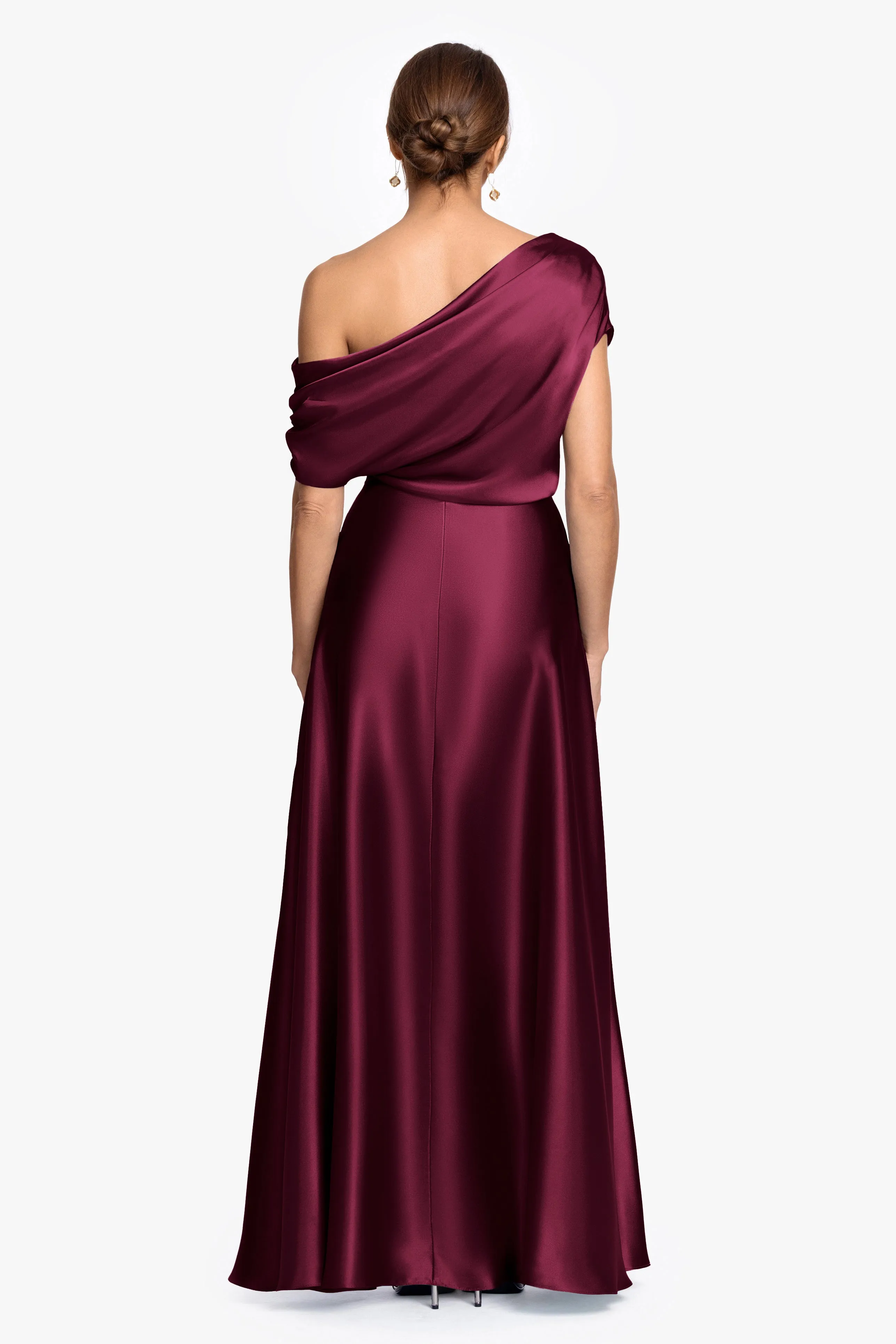 "Soley" Satin Off The Shoulder Ruched Gown sold by Betsy & Adam product image thumbnail 3