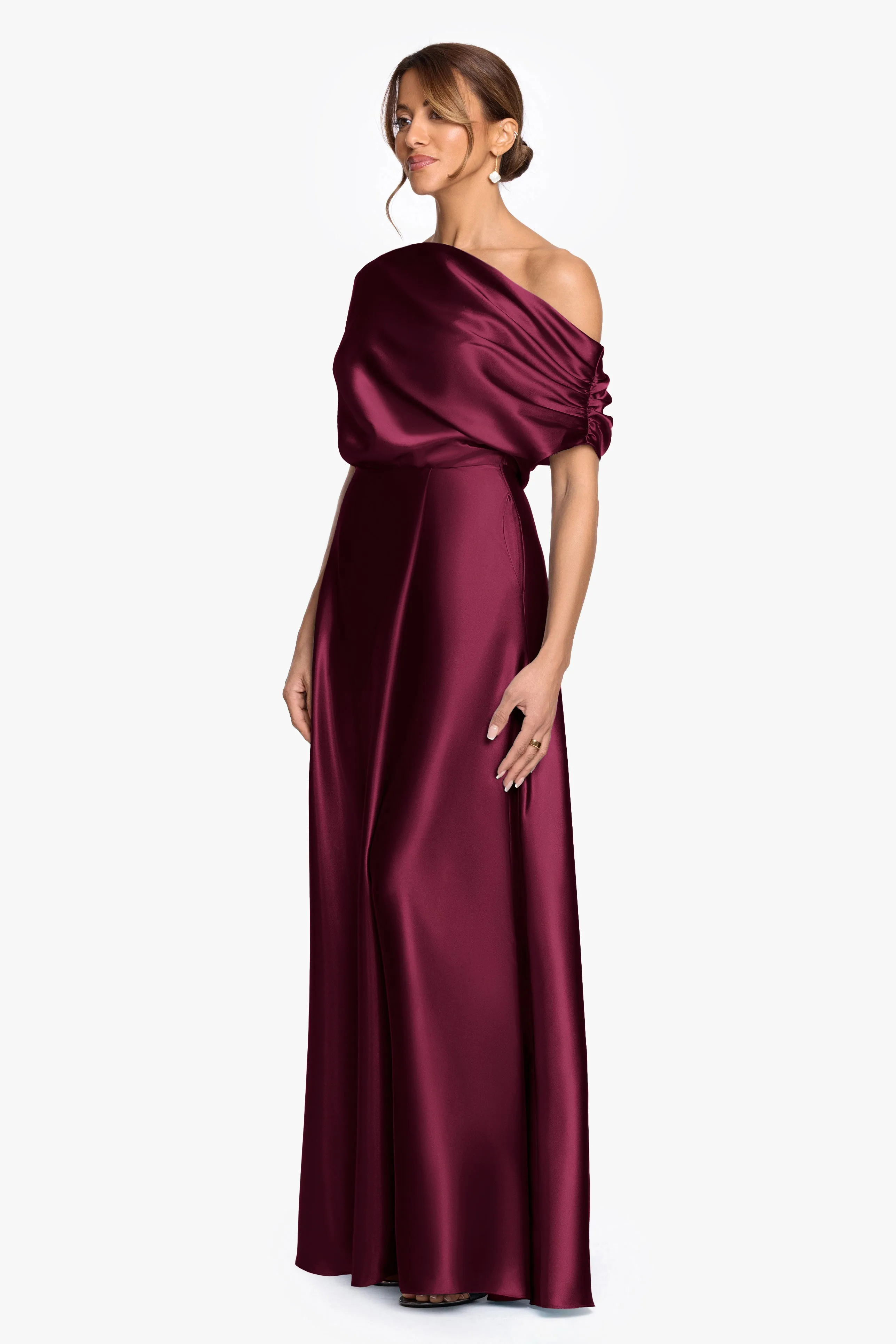 "Soley" Satin Off The Shoulder Ruched Gown sold by Betsy & Adam product image thumbnail 4