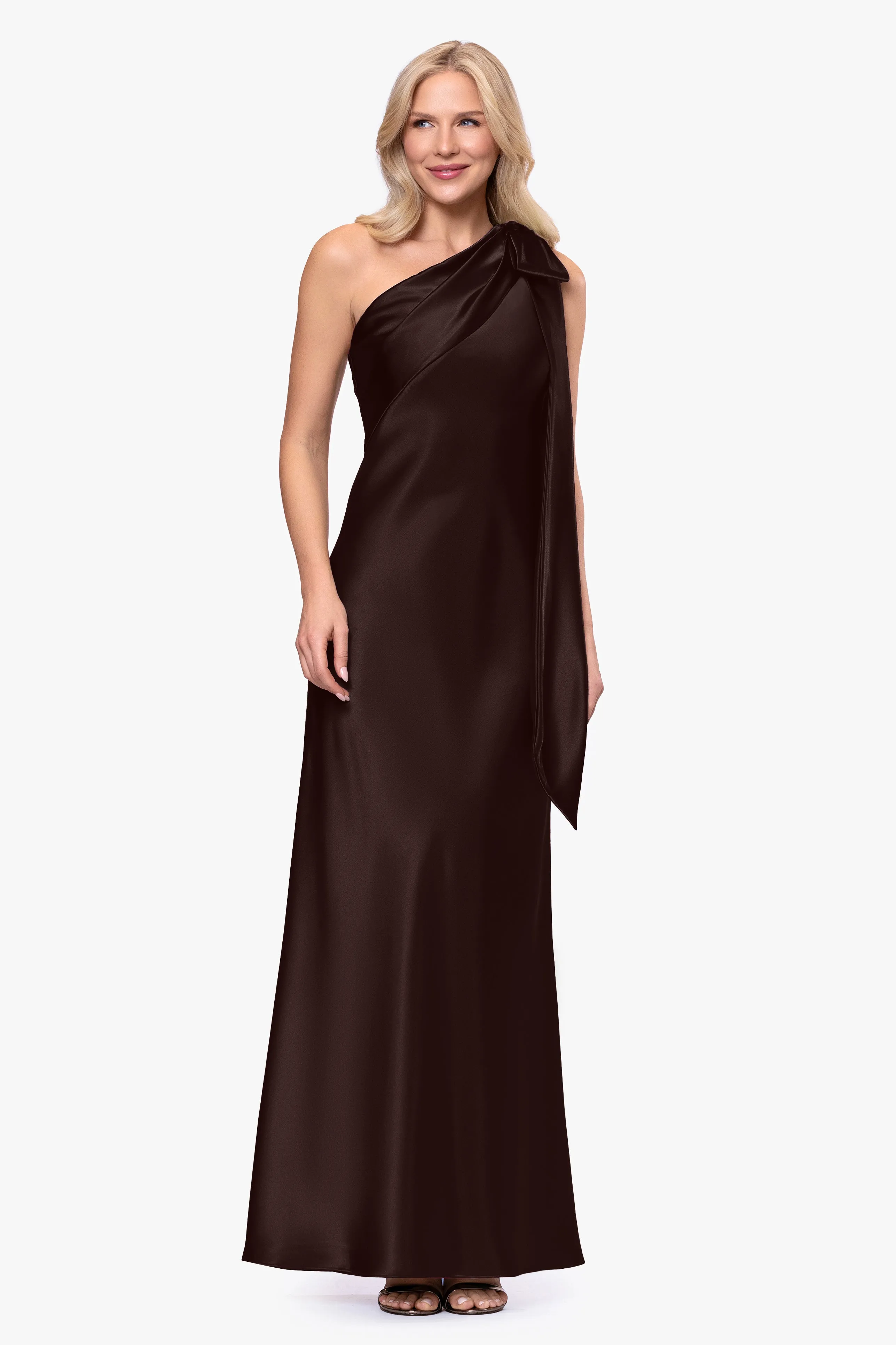 "Dove" Satin One Shoulder Bow Dress sold by Betsy & Adam