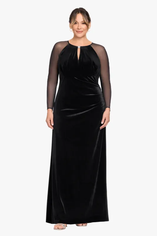 Plus "Paris" Velvet & Mesh Long Sleeve Dress made by Betsy & Adam