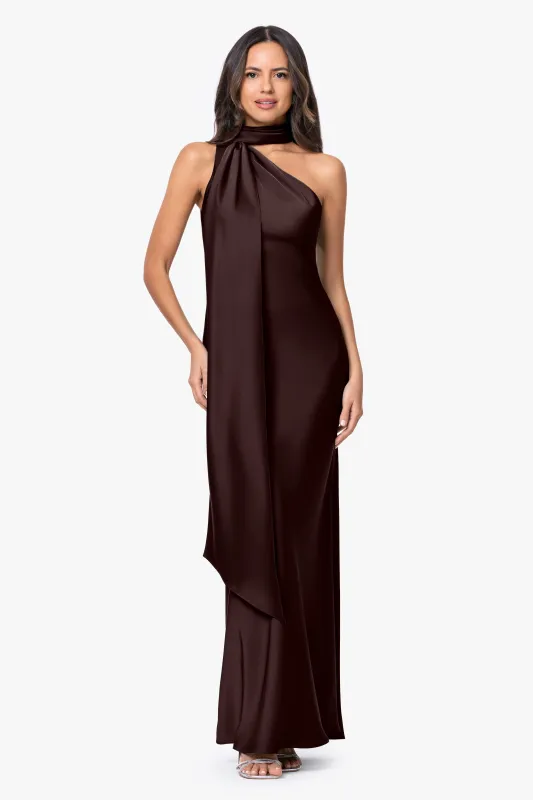 "Fallon" Satin Asymmetrical Necktie Sash Dress made by Betsy & Adam