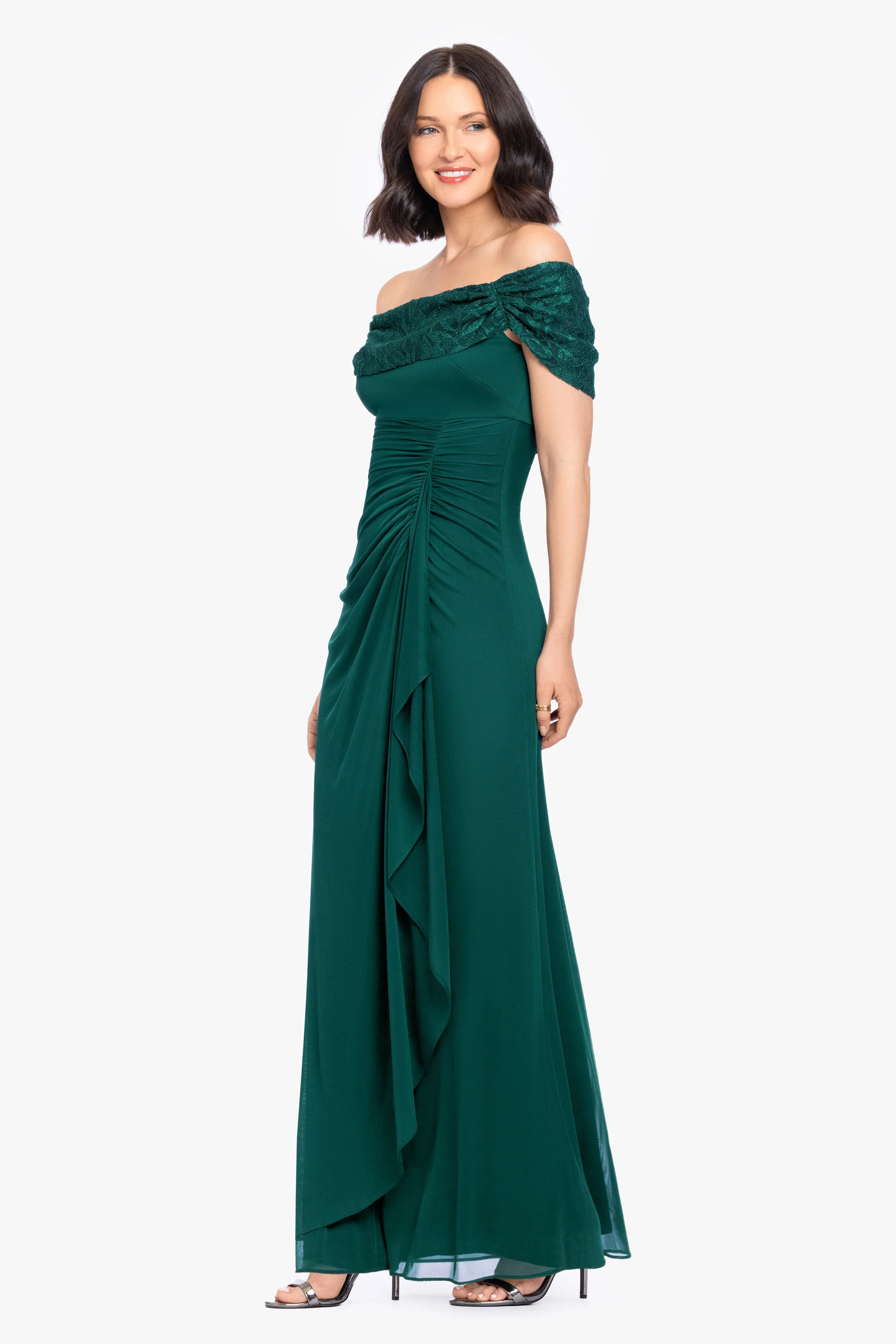 "Shailene" Sheer Matte Jersey & Glitter Lace Off The Shoulder Top Dress sold by Betsy & Adam product image thumbnail 4