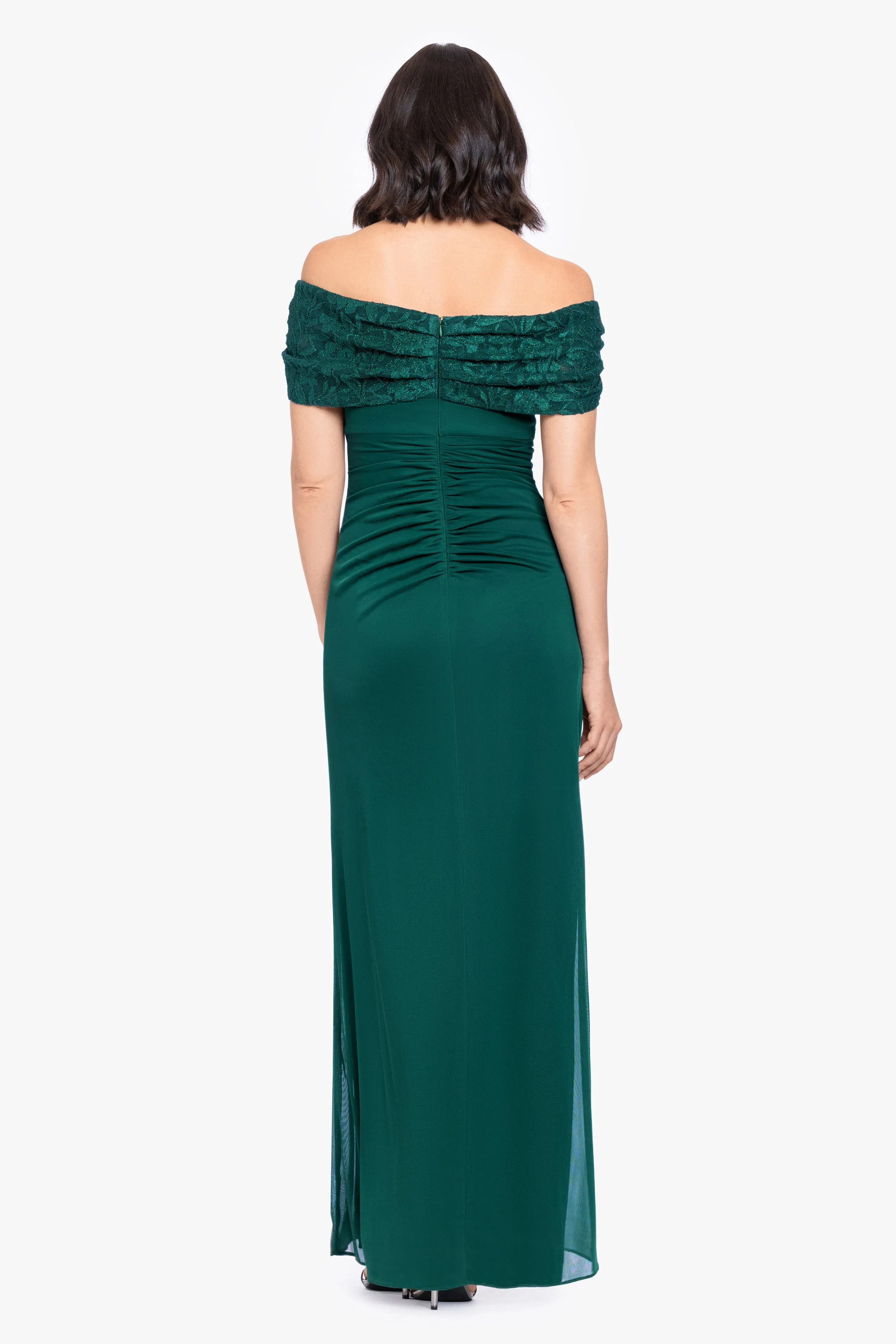 "Shailene" Sheer Matte Jersey & Glitter Lace Off The Shoulder Top Dress sold by Betsy & Adam product image thumbnail 3