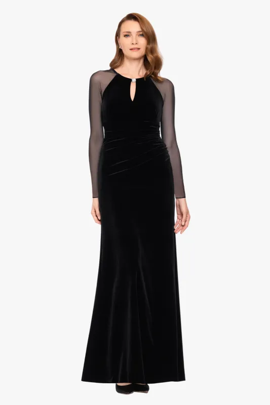 "Paris" Velvet & Mesh Long Sleeve Dress made by Betsy & Adam