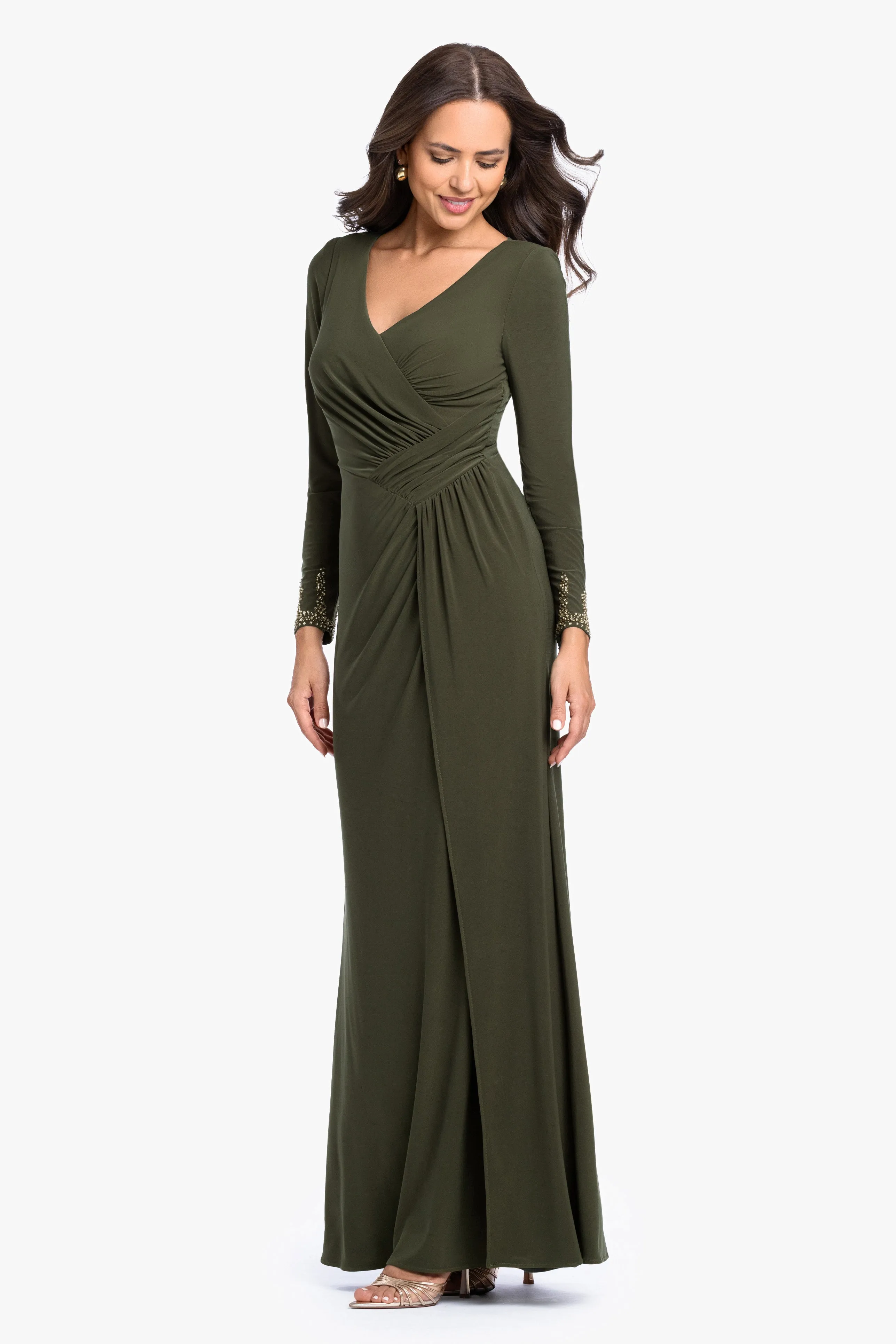 "Taryn" Jersey Knit V-Neck Beaded Long Sleeve Dress sold by Betsy & Adam product image thumbnail 4