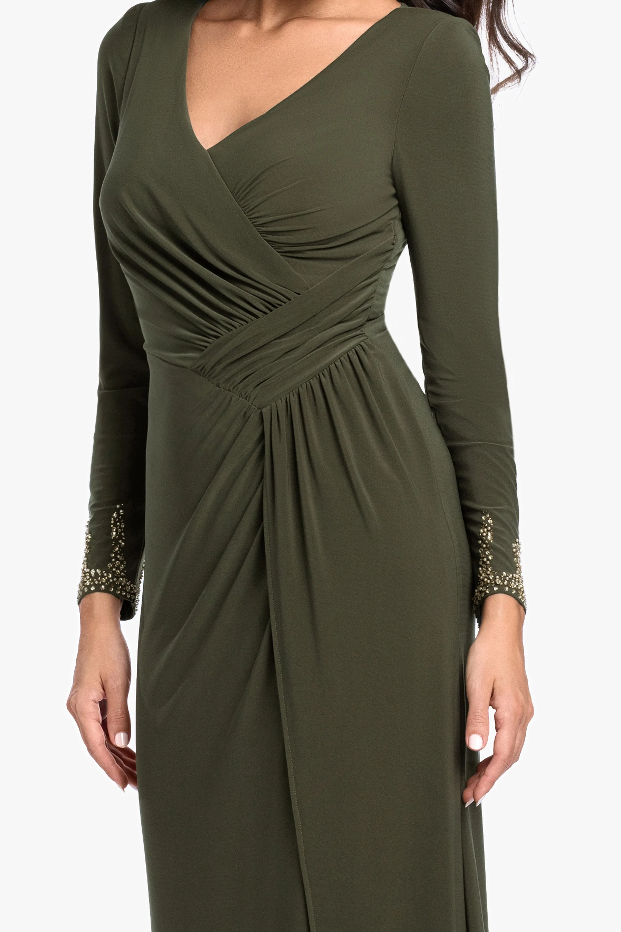 "Taryn" Jersey Knit V-Neck Beaded Long Sleeve Dress sold by Betsy & Adam product image thumbnail 2