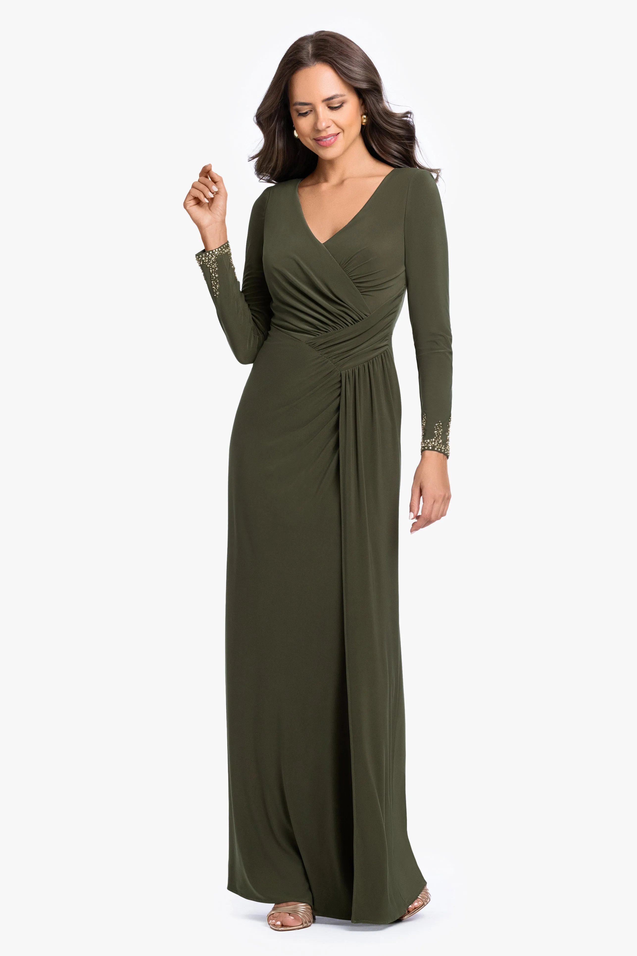 "Taryn" Jersey Knit V-Neck Beaded Long Sleeve Dress sold by Betsy & Adam product image thumbnail 5