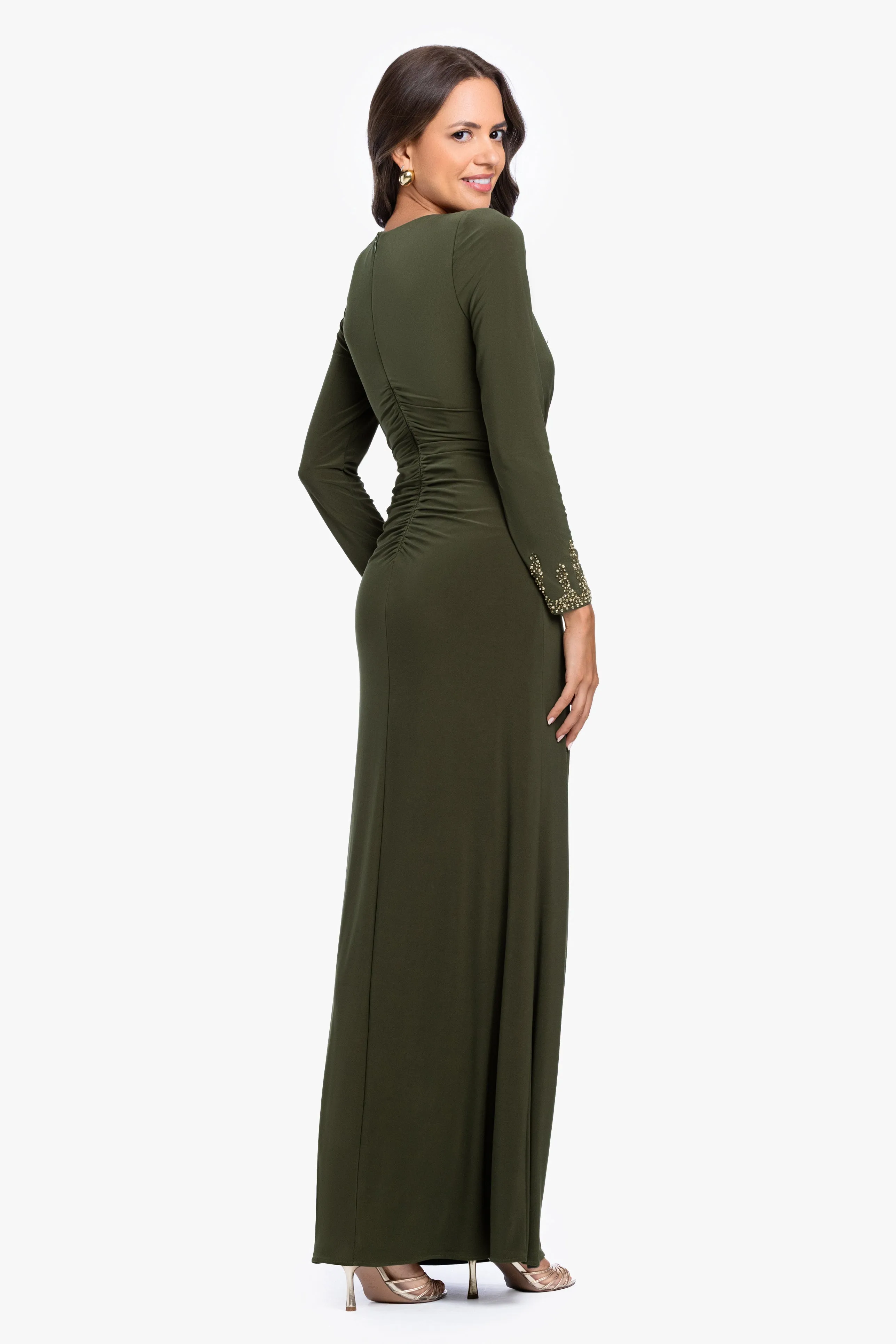 "Taryn" Jersey Knit V-Neck Beaded Long Sleeve Dress sold by Betsy & Adam product image thumbnail 3