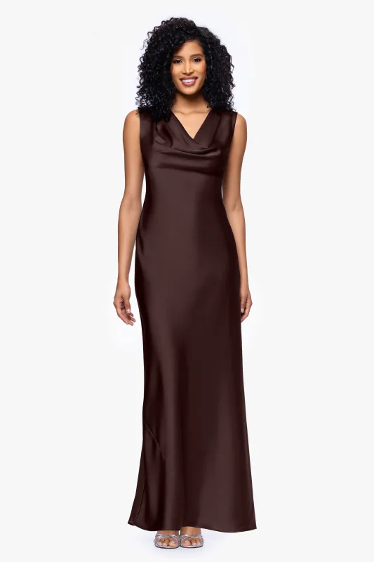 "Amberly" Satin Drape Neck Dress made by Betsy & Adam