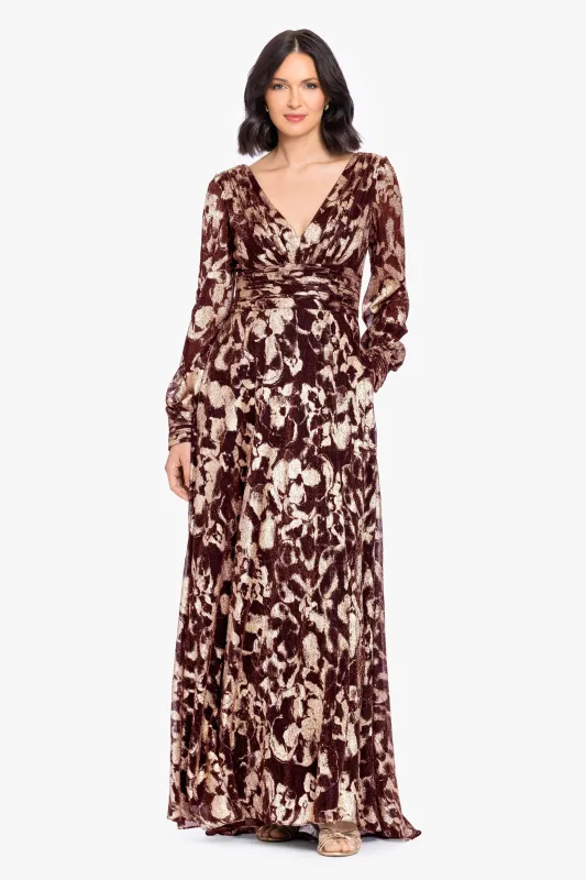 Petite "Melanie" Metallic Knit V-Neck Long Sleeve Dress made by Betsy & Adam