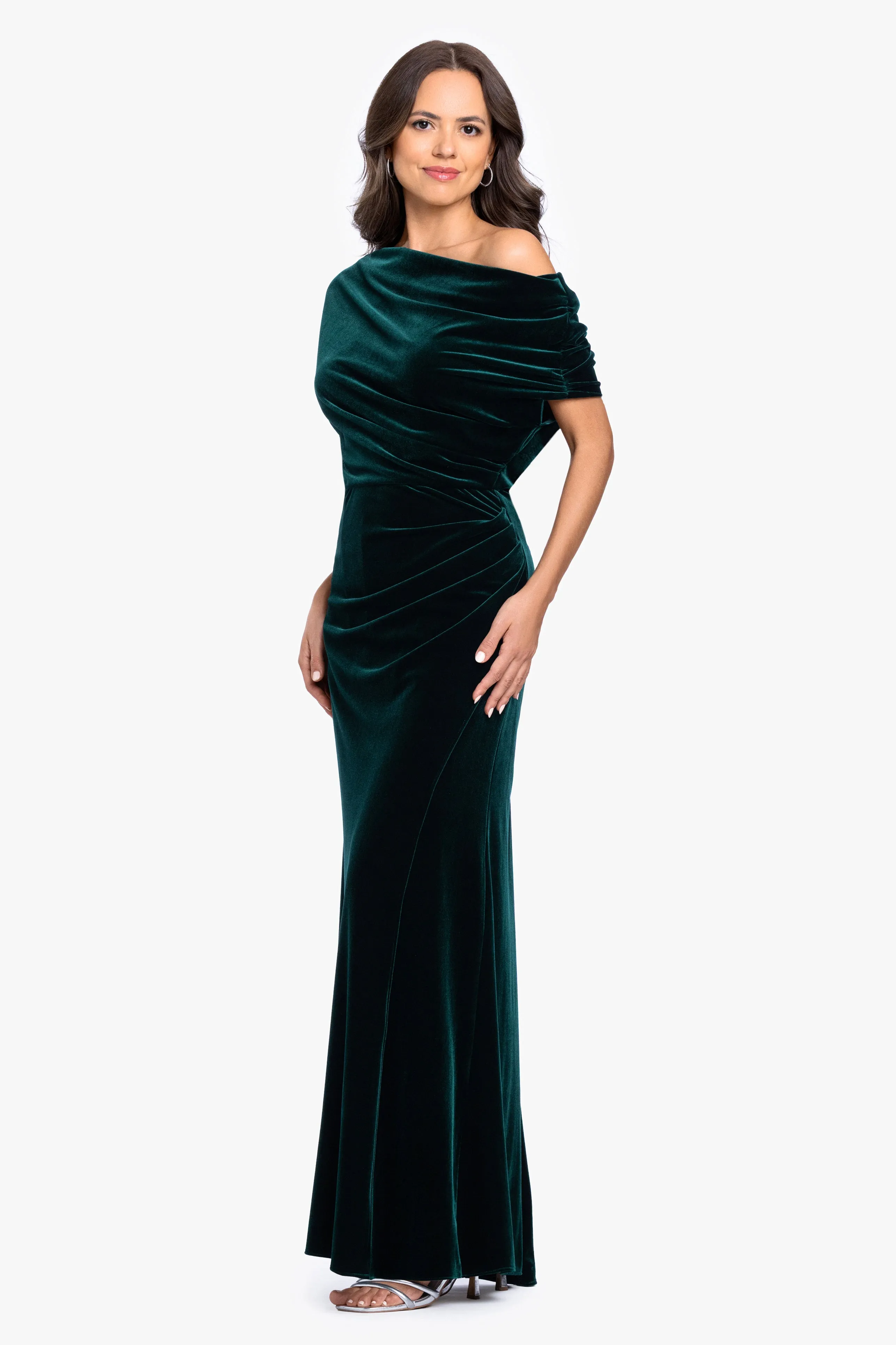 "Evie" Velvet Off The Shoulder Asymmetrical Dress sold by Betsy & Adam product image thumbnail 4