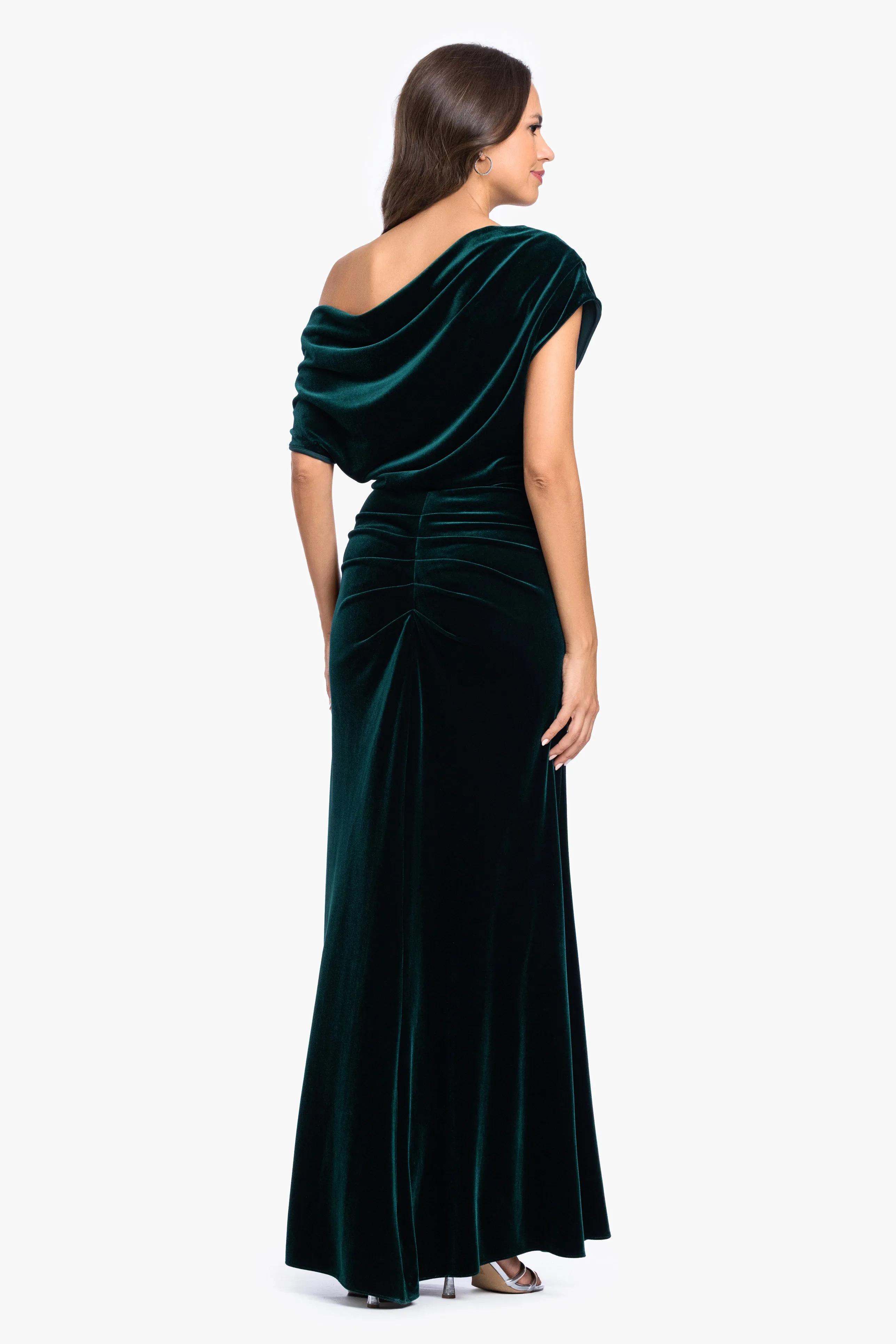 "Evie" Velvet Off The Shoulder Asymmetrical Dress sold by Betsy & Adam product image thumbnail 3