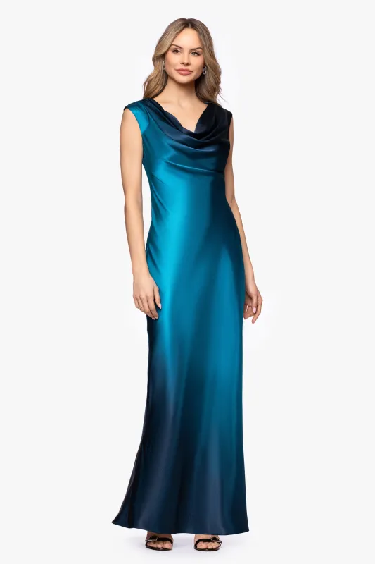 Petite "Annika" Ombre Satin Drape Neck Dress made by Betsy & Adam