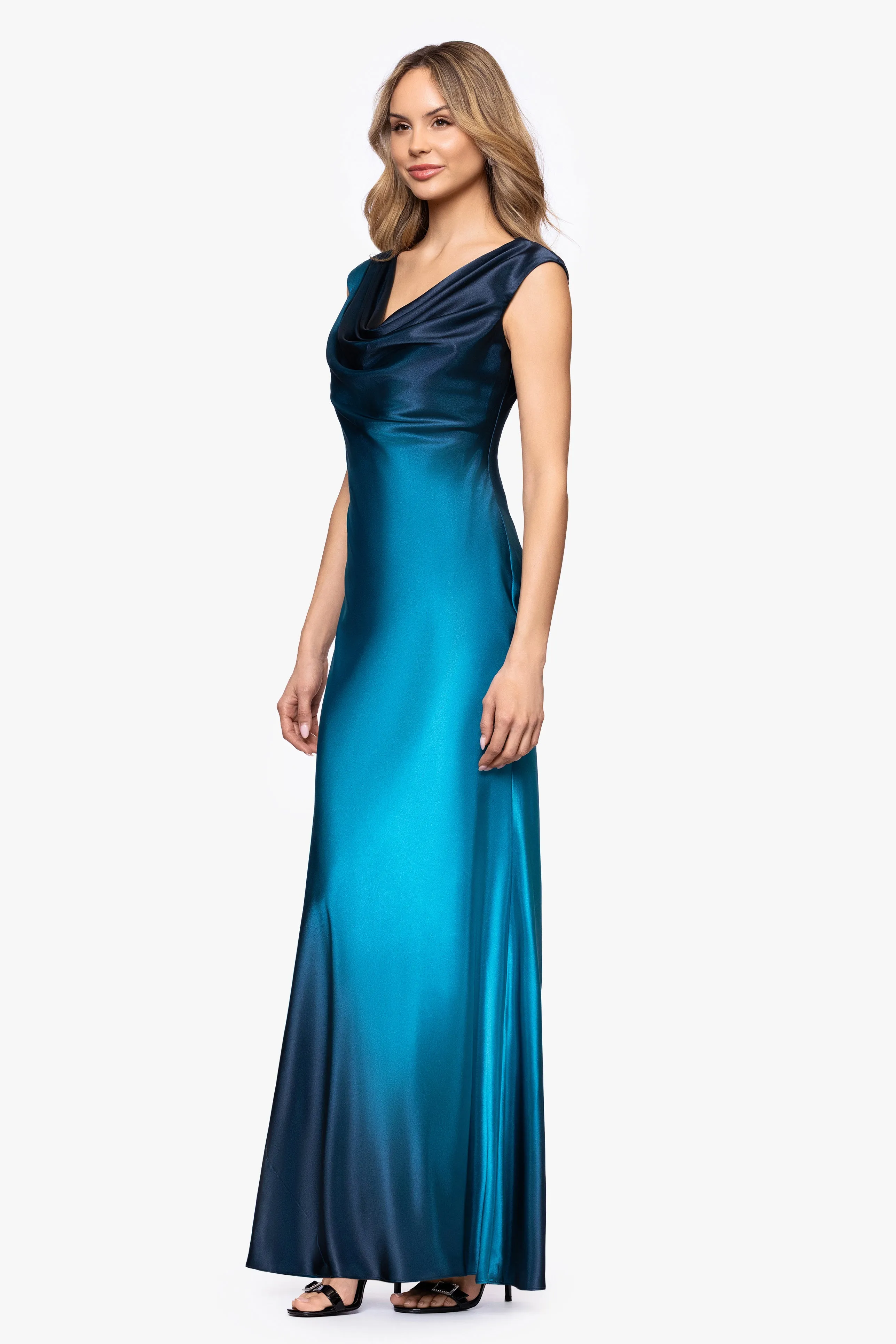 Petite "Annika" Ombre Satin Drape Neck Dress sold by Betsy & Adam product image thumbnail 4