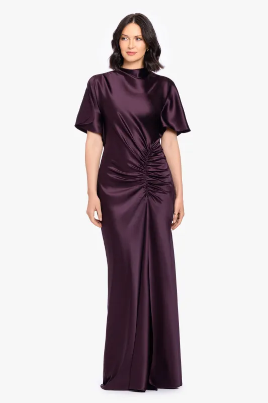 "Heidi" Satin Ruched Short Sleeve Dress made by Betsy & Adam