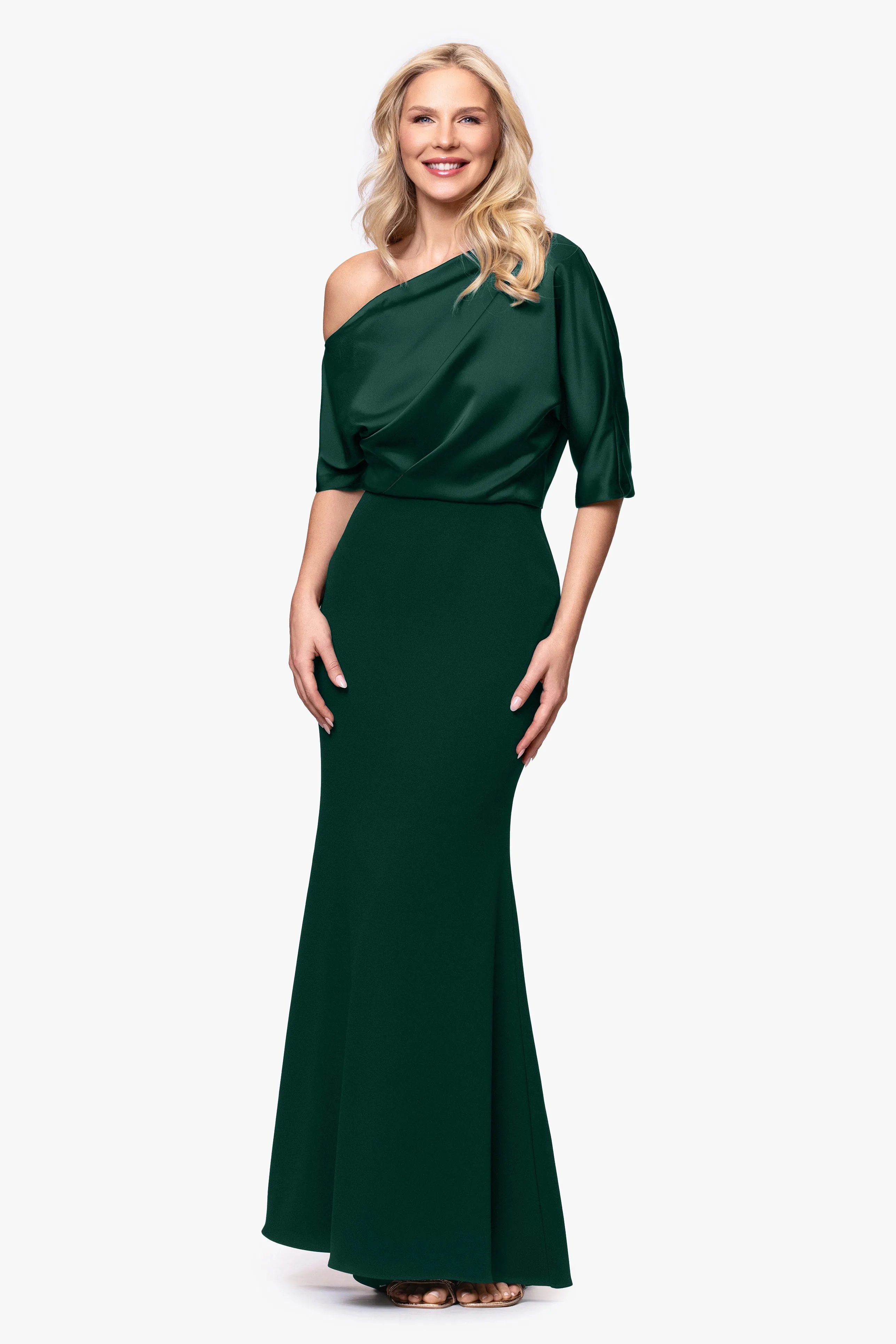 "Ana" Scuba Crepe & Satin Drop Shoulder Dress sold by Betsy & Adam