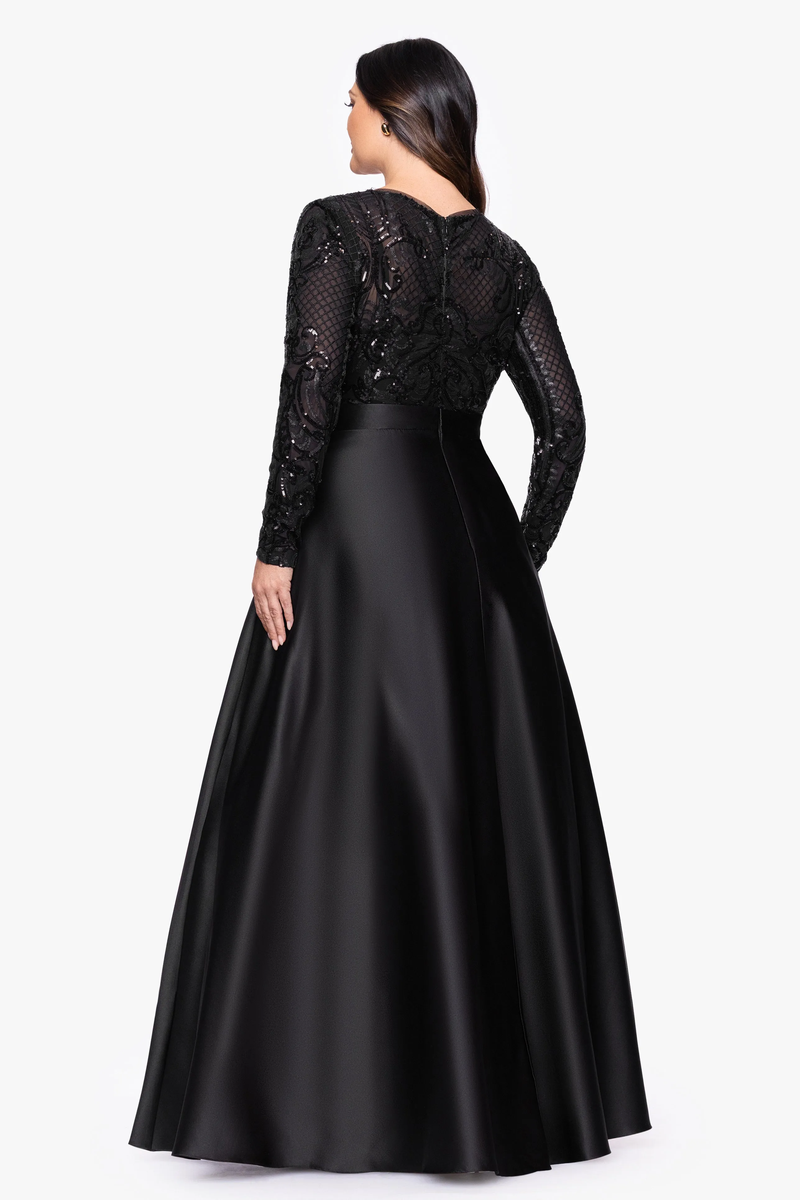 Plus "Vanessa" Sequin Long Sleeve A-Line Ballgown sold by Betsy & Adam product image thumbnail 3