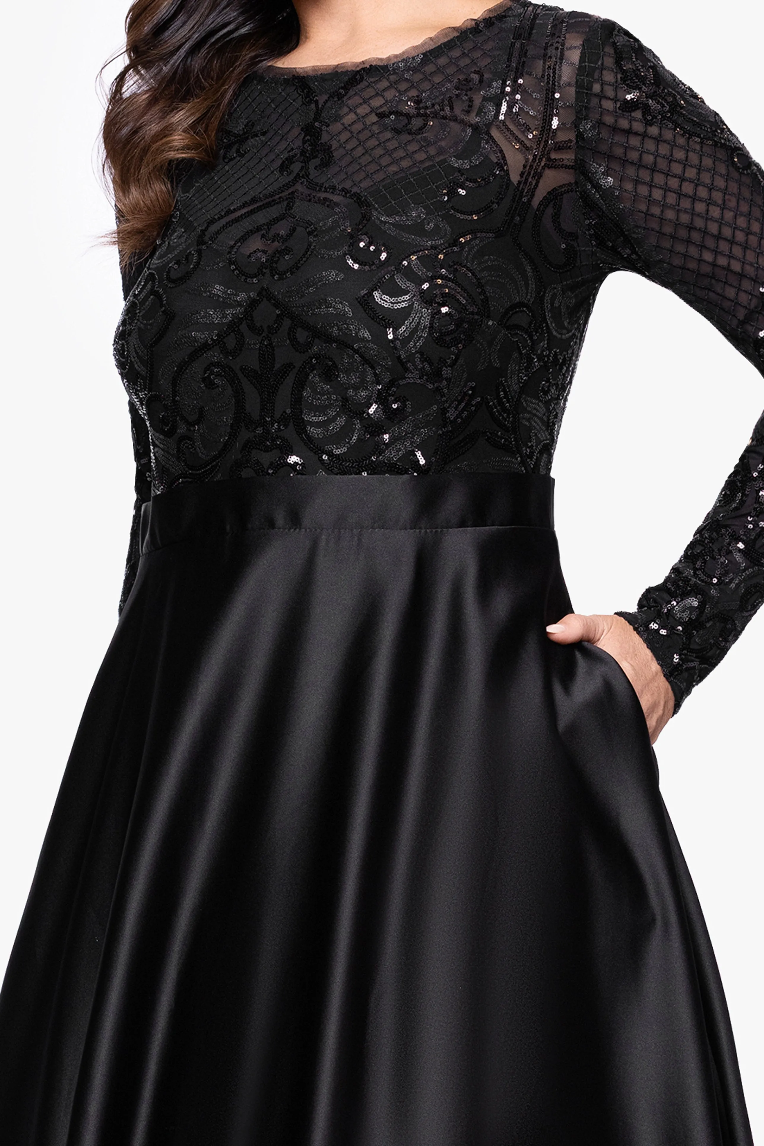 Plus "Vanessa" Sequin Long Sleeve A-Line Ballgown sold by Betsy & Adam product image thumbnail 2