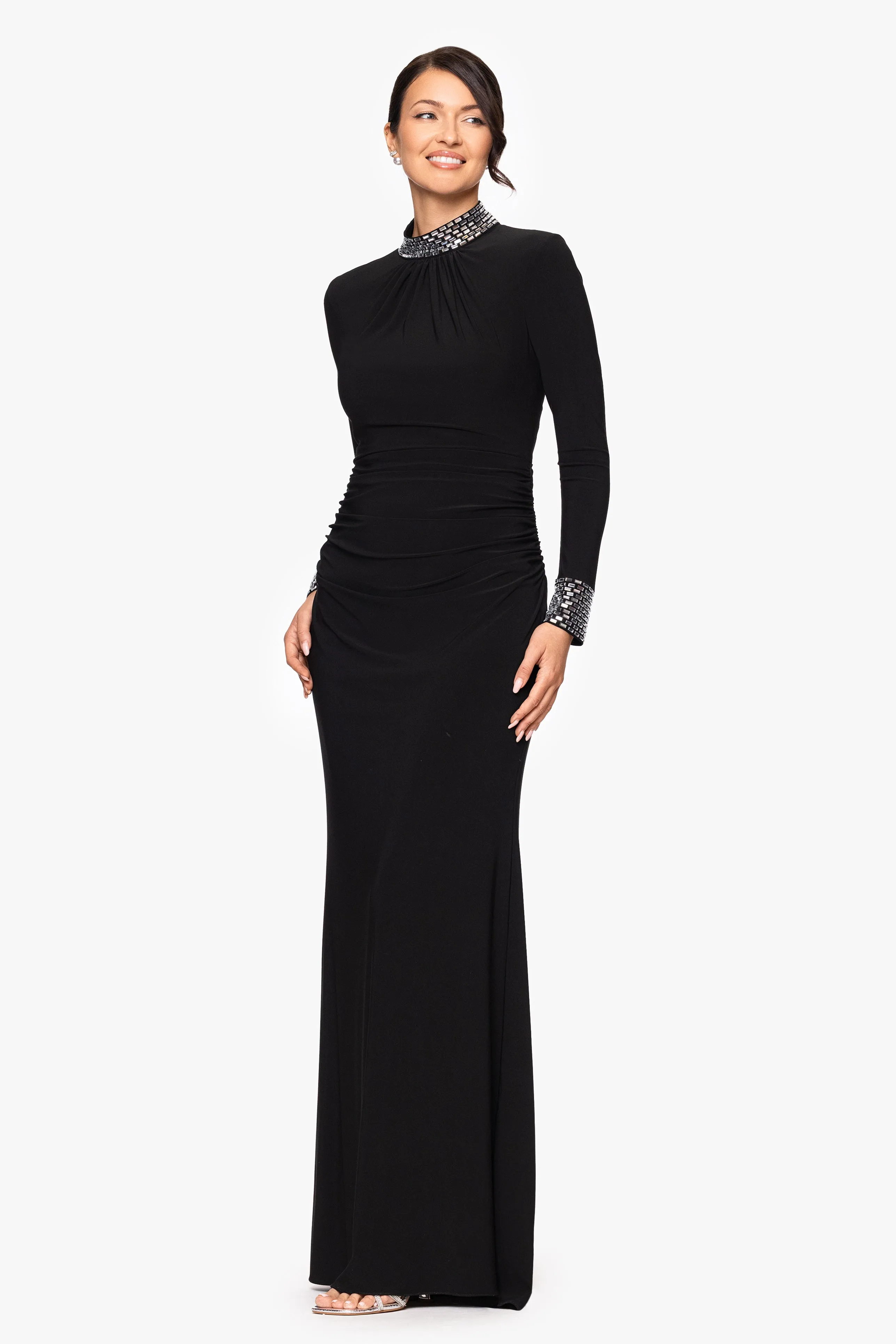 Petite "Imani" Jersey Knit Long Sleeve Beaded Mock Neck Dress sold by Betsy & Adam product image thumbnail 4