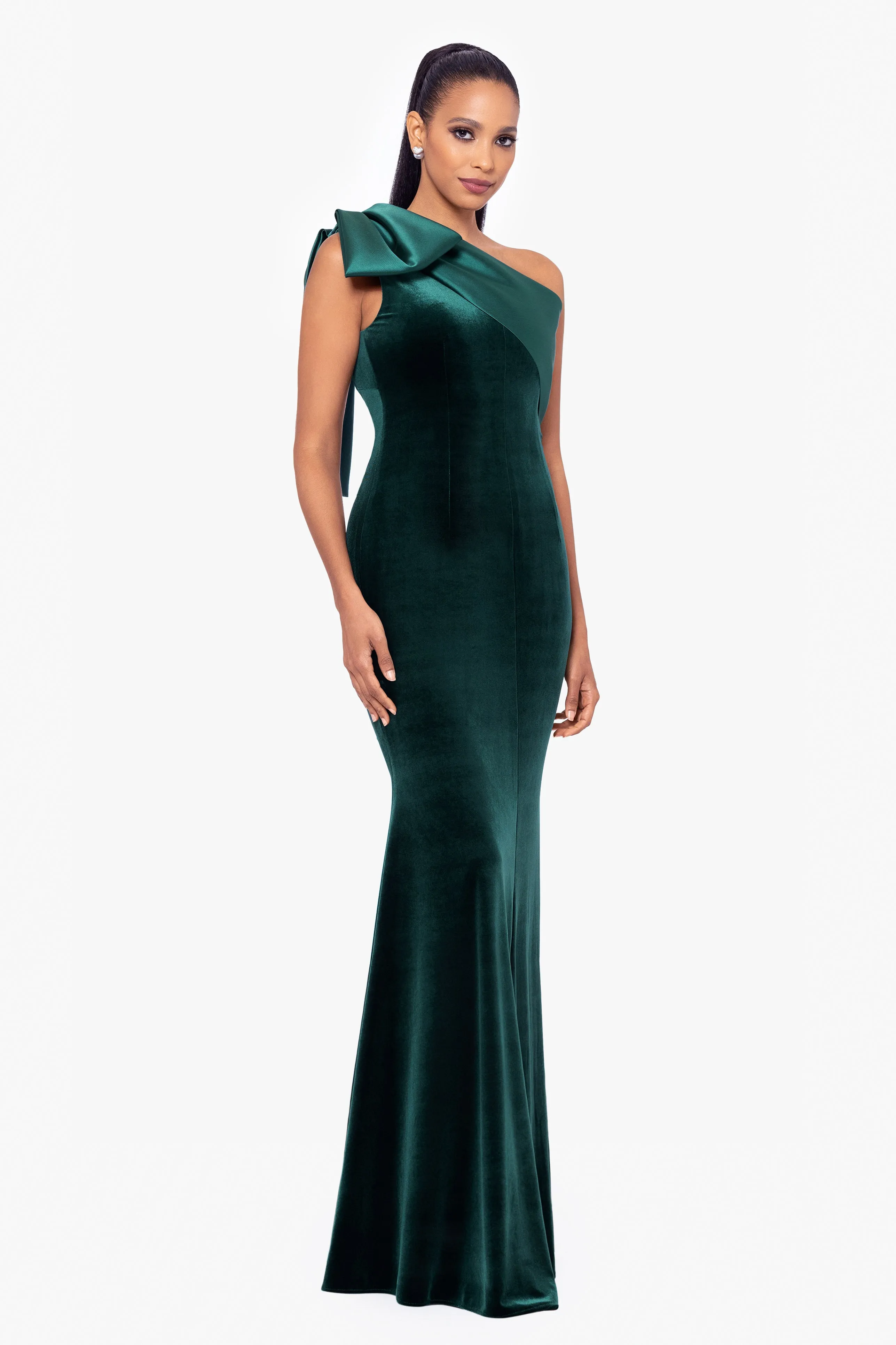 "Elena" Velvet One Shoulder & Mikado Bow Dress sold by Betsy & Adam product image thumbnail 4
