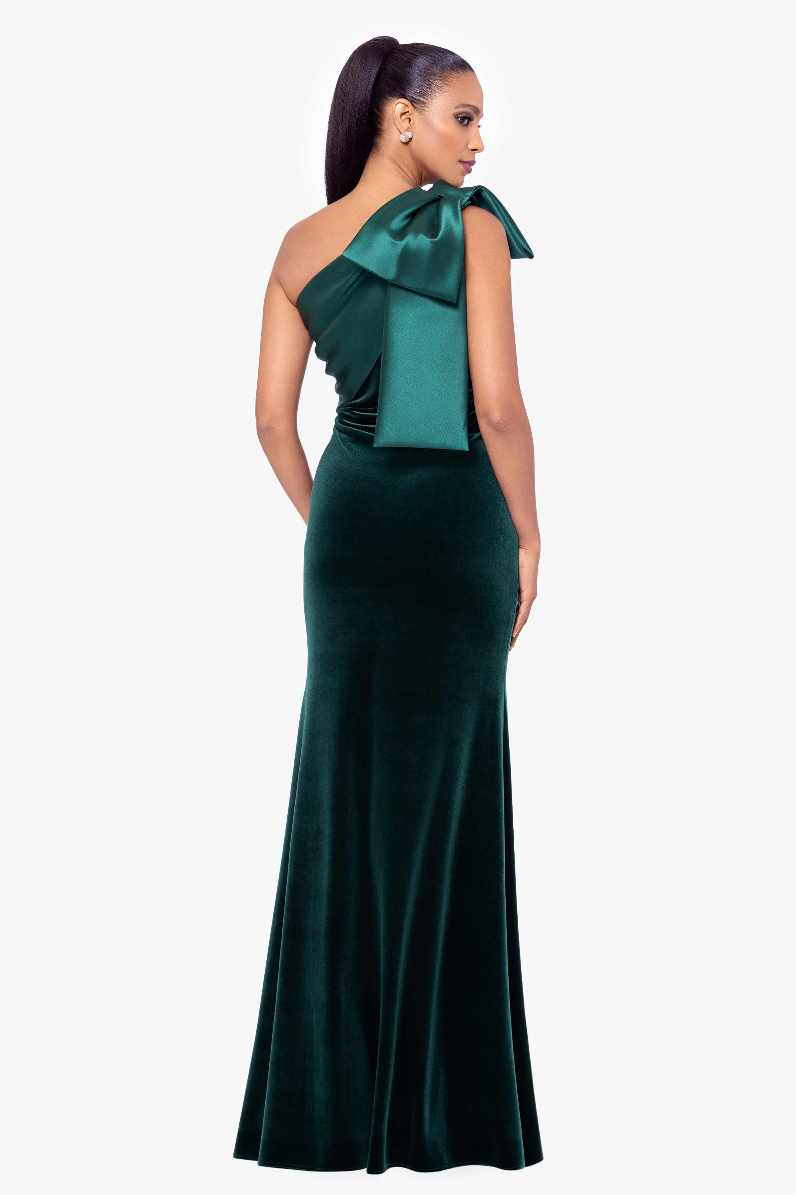 "Elena" Velvet One Shoulder & Mikado Bow Dress sold by Betsy & Adam product image thumbnail 3