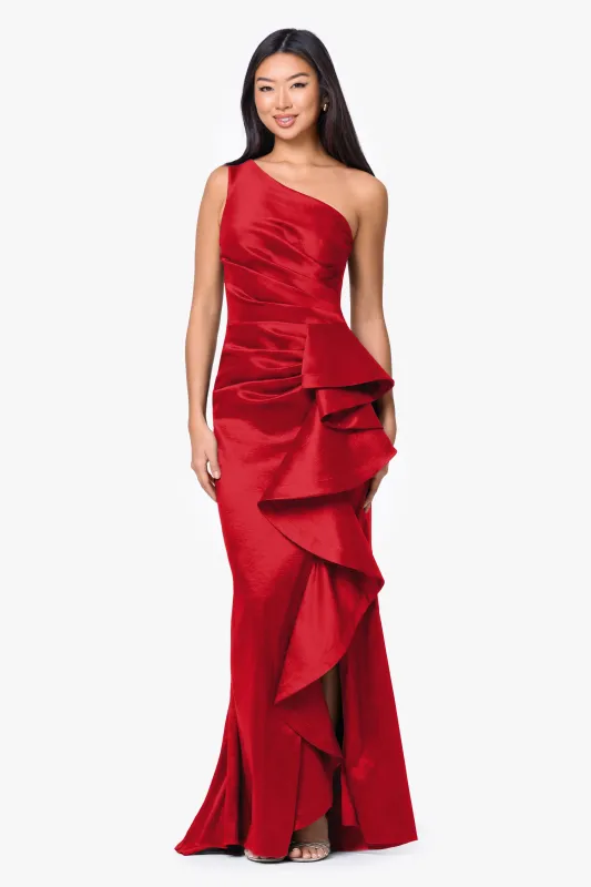 "Evangeline" Taffeta One Shoulder Dress made by Betsy & Adam