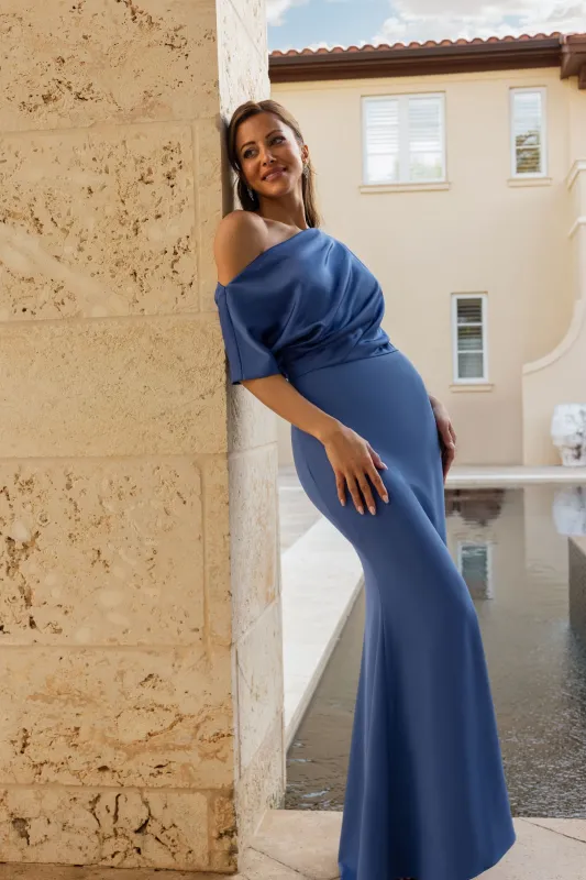 "Ana" Scuba Crepe & Satin Drop Shoulder Dress made by Betsy & Adam