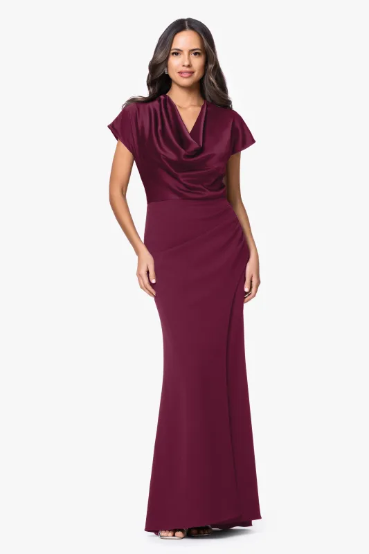 Petite "Rinna" Scuba Crepe & Satin Cowl Neck Dress made by Betsy & Adam