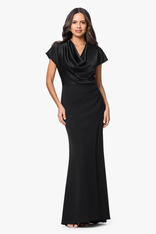 Petite "Rinna" Scuba Crepe & Satin Cowl Neck Dress made by Betsy & Adam