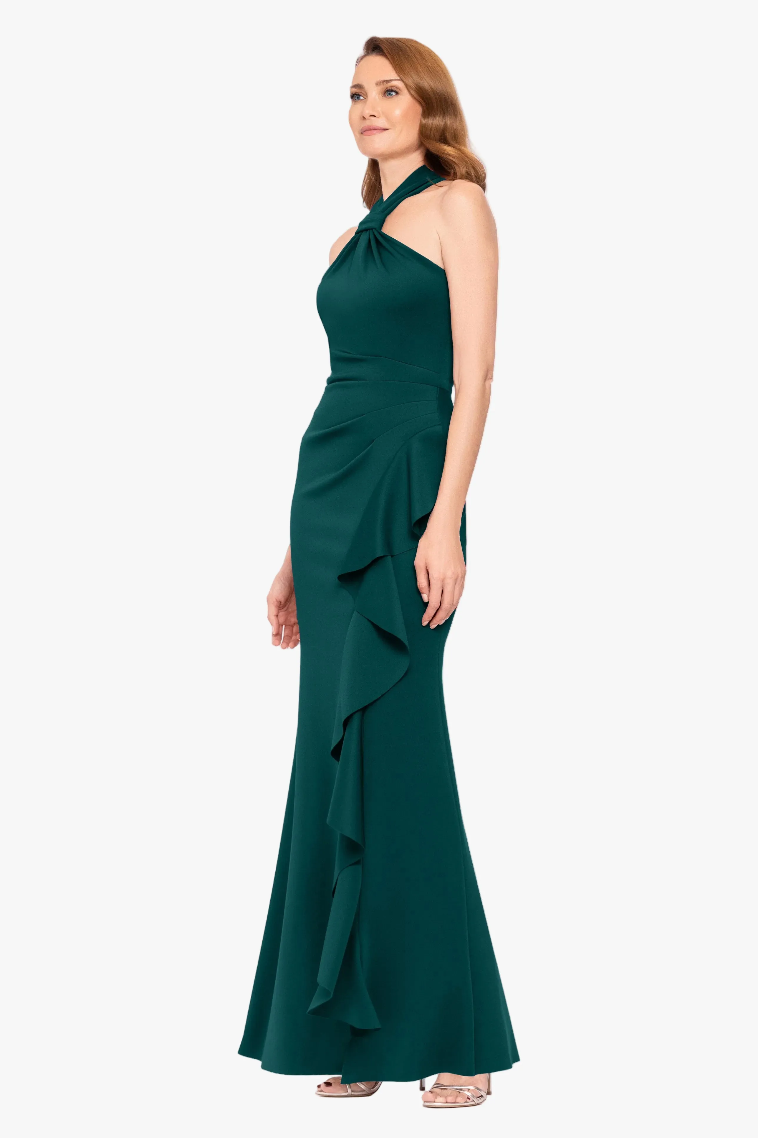 "Hazel" Scuba Crepe Knotted Neck Side Ruffle Dress sold by Betsy & Adam product image thumbnail 4