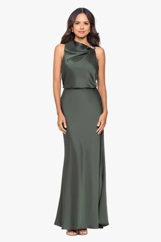 Petite "Colette" Satin Ruched Trim Dress made by Betsy & Adam