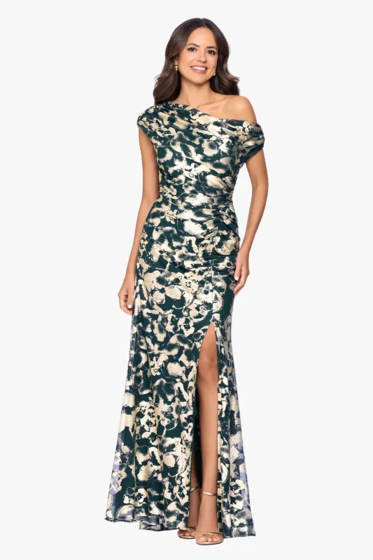 "Lauren" Foil Mesh Off The Shoulder Ruched Dress made by Betsy & Adam