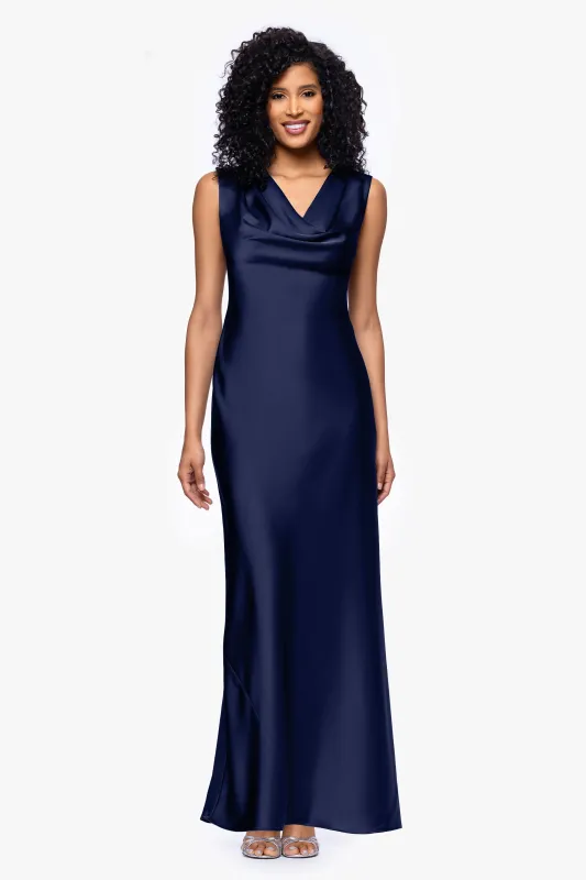 Petite "Amberly" Satin Drape Neck Dress made by Betsy & Adam