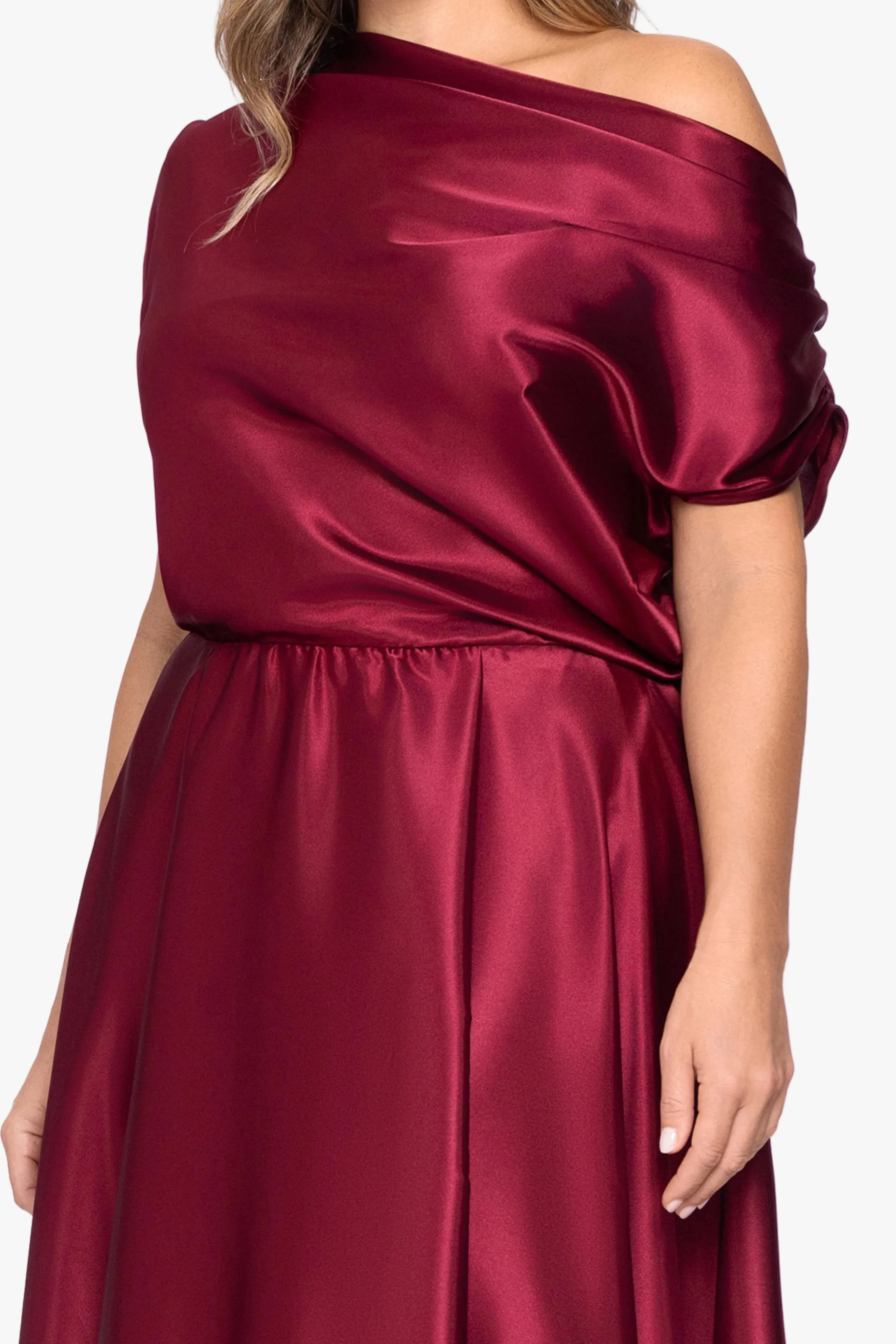 Plus "Soley" Charmeuse Off Shoulder Ruched Gown sold by Betsy & Adam product image thumbnail 2