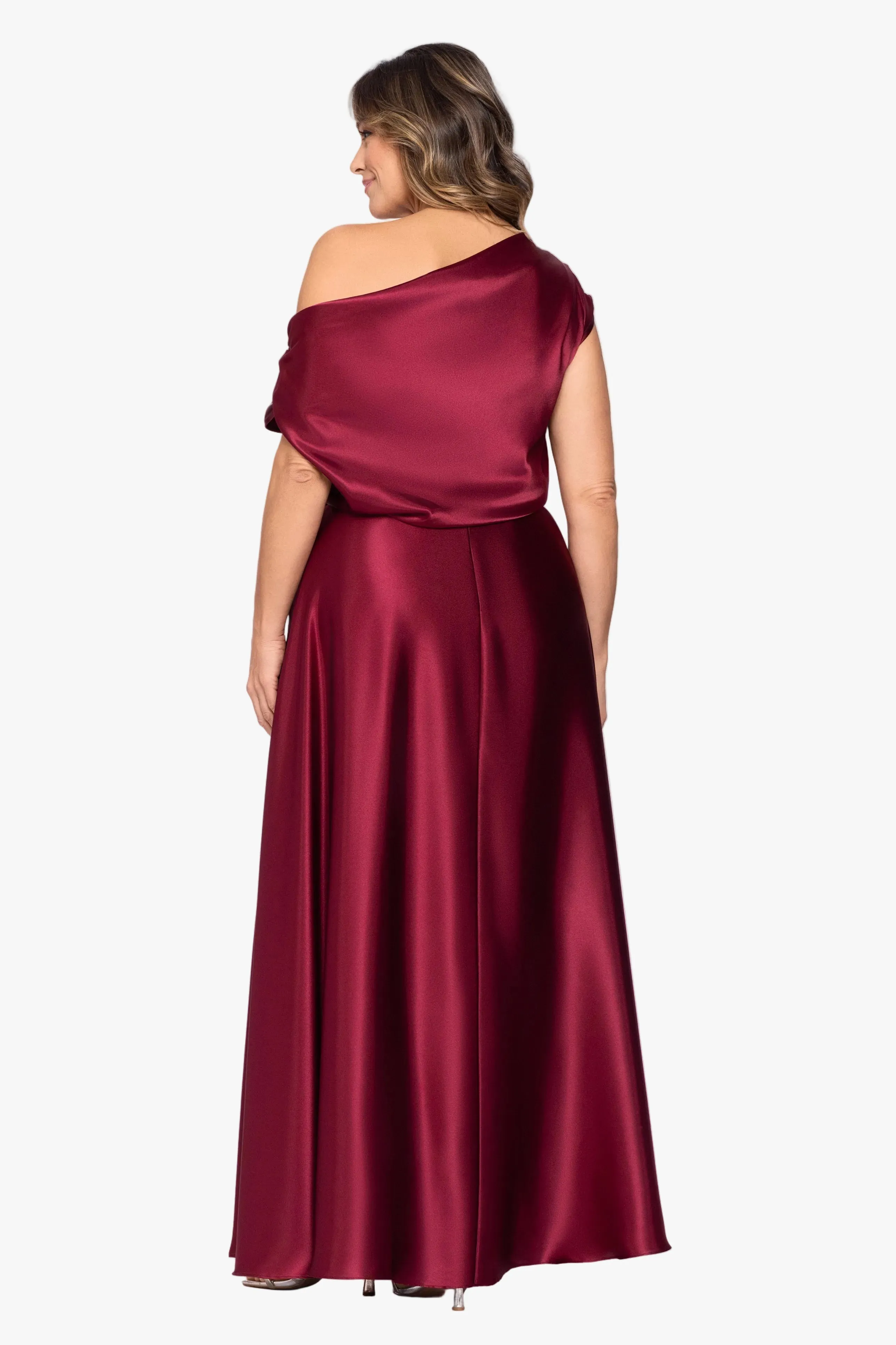 Plus "Soley" Charmeuse Off Shoulder Ruched Gown sold by Betsy & Adam product image thumbnail 3