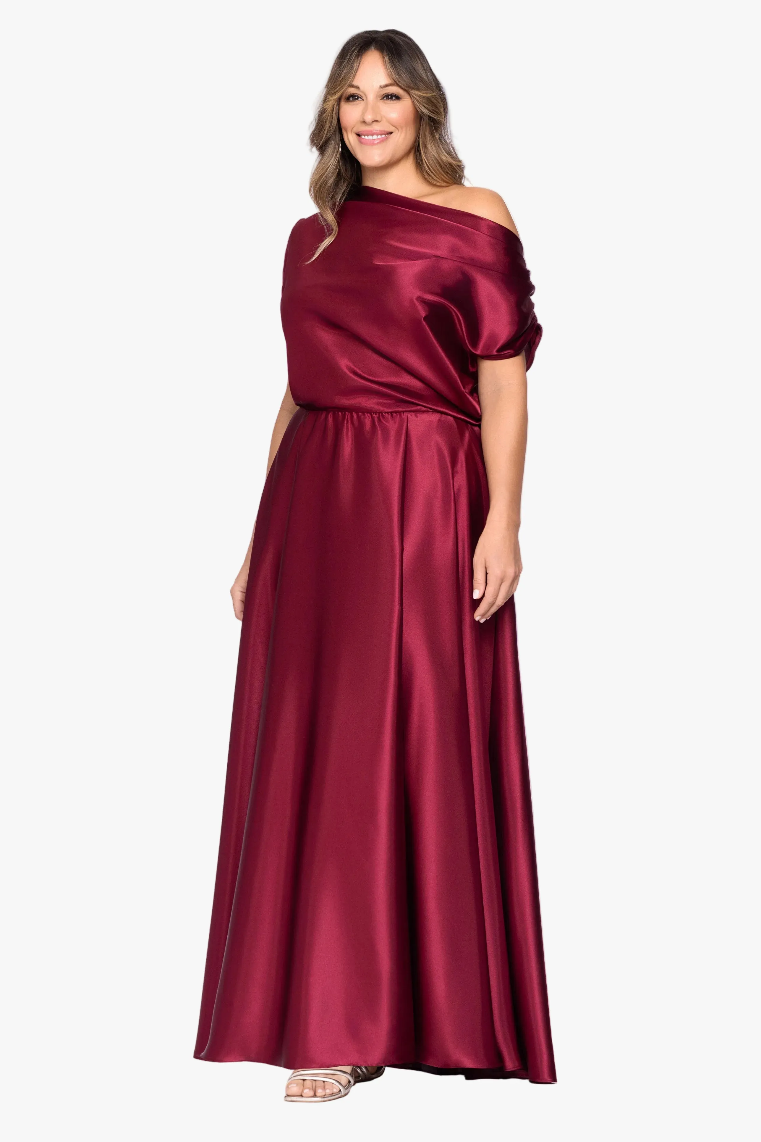 Plus "Soley" Charmeuse Off Shoulder Ruched Gown sold by Betsy & Adam product image thumbnail 5