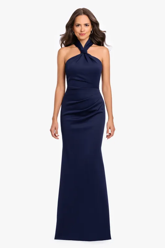 "Mae" Techno Scuba Knotted Halter Neck Dress made by Betsy & Adam