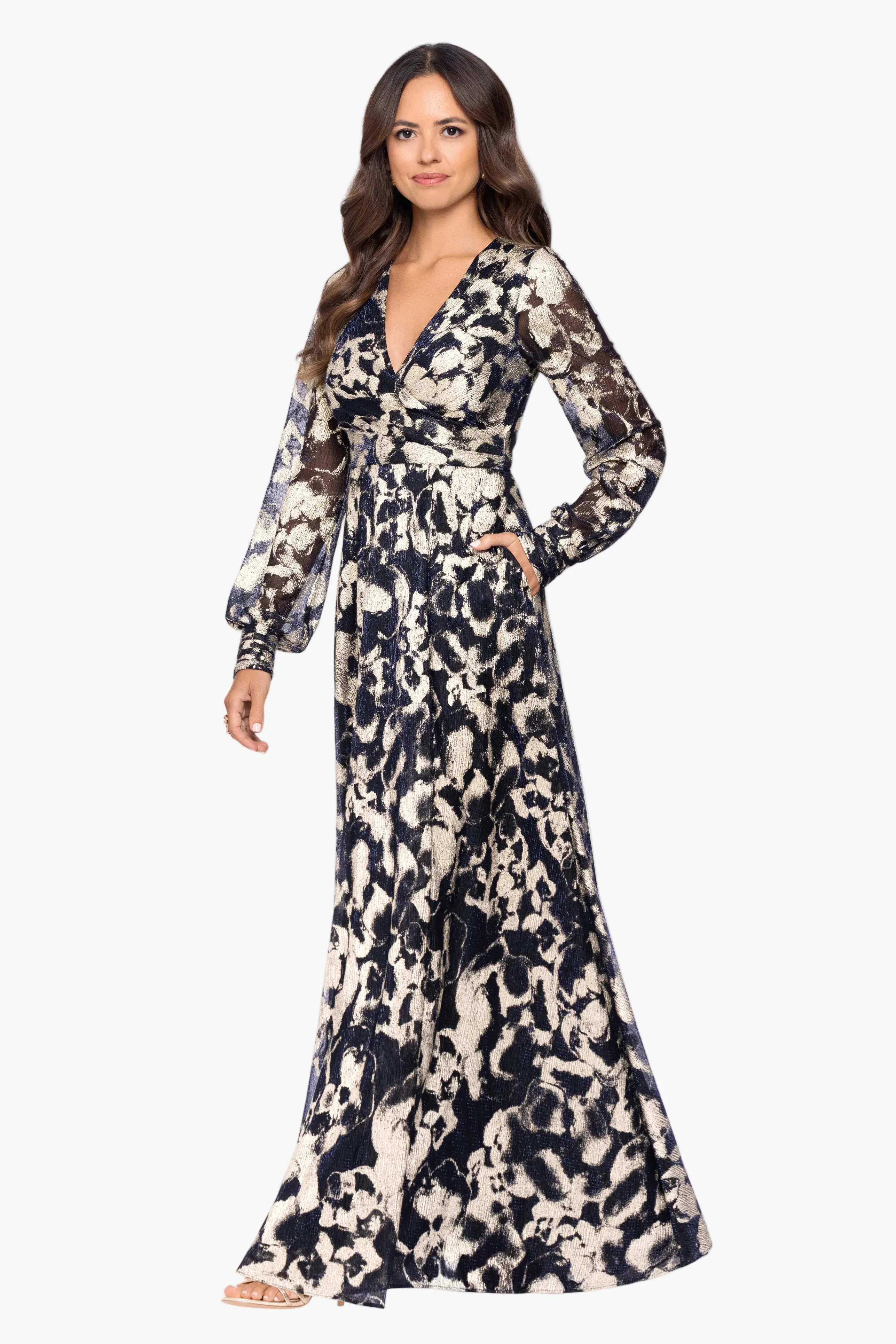 Petite "Meadow" Metallic Long Sleeve V-Neck Dress sold by Betsy & Adam product image thumbnail 4