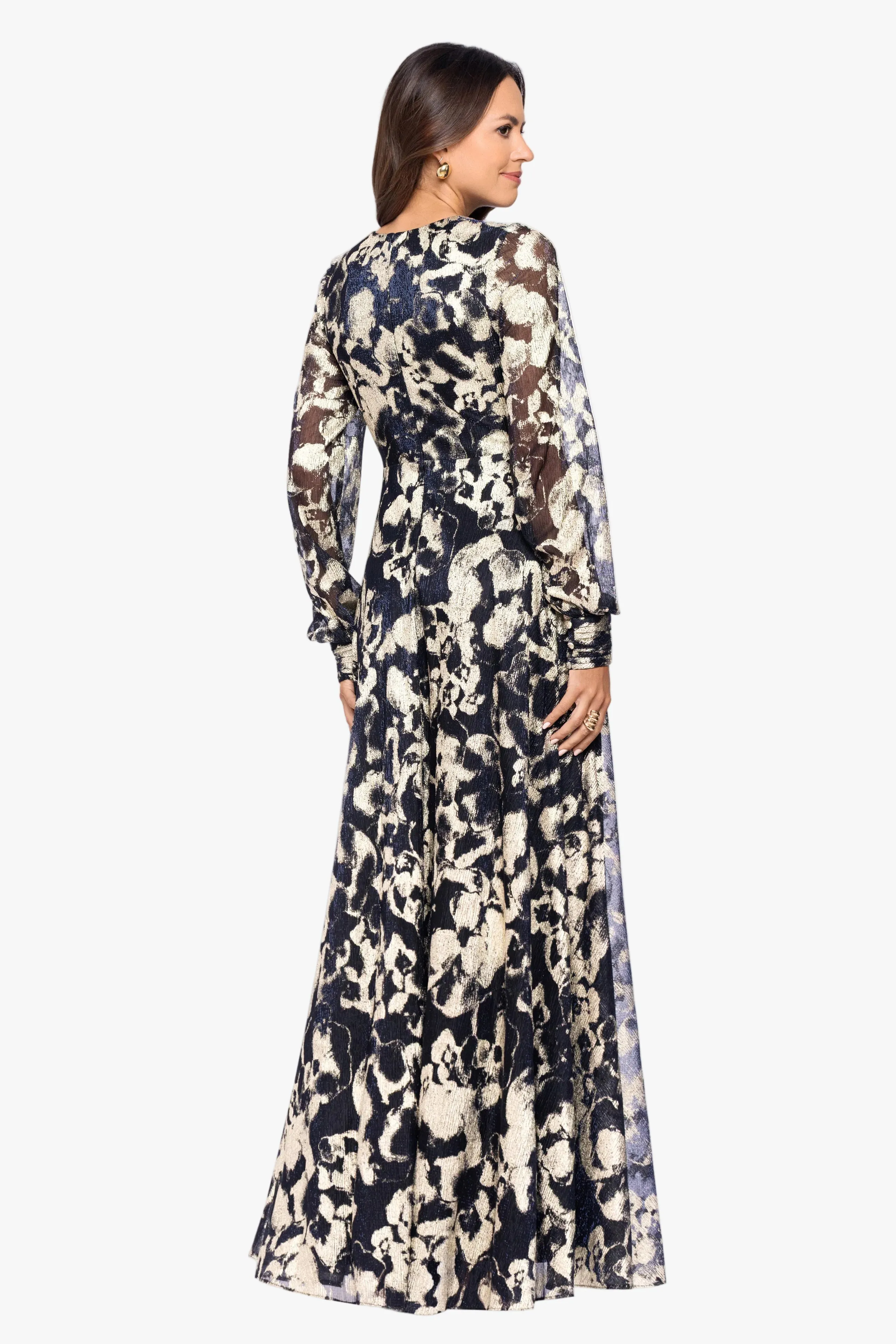 Petite "Meadow" Metallic Long Sleeve V-Neck Dress sold by Betsy & Adam product image thumbnail 3