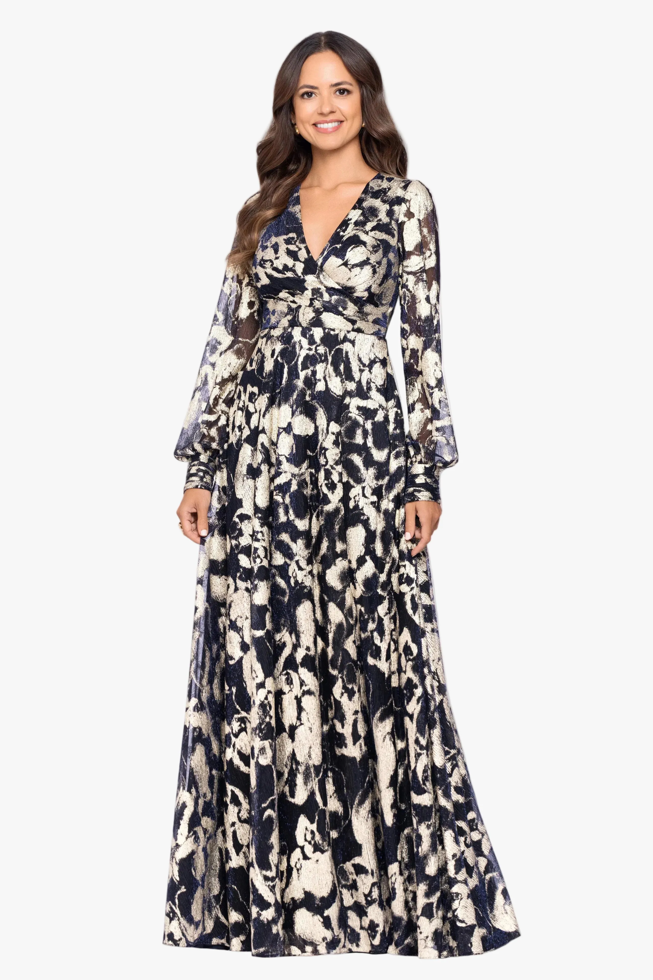 Petite "Meadow" Metallic Long Sleeve V-Neck Dress sold by Betsy & Adam product image thumbnail 5