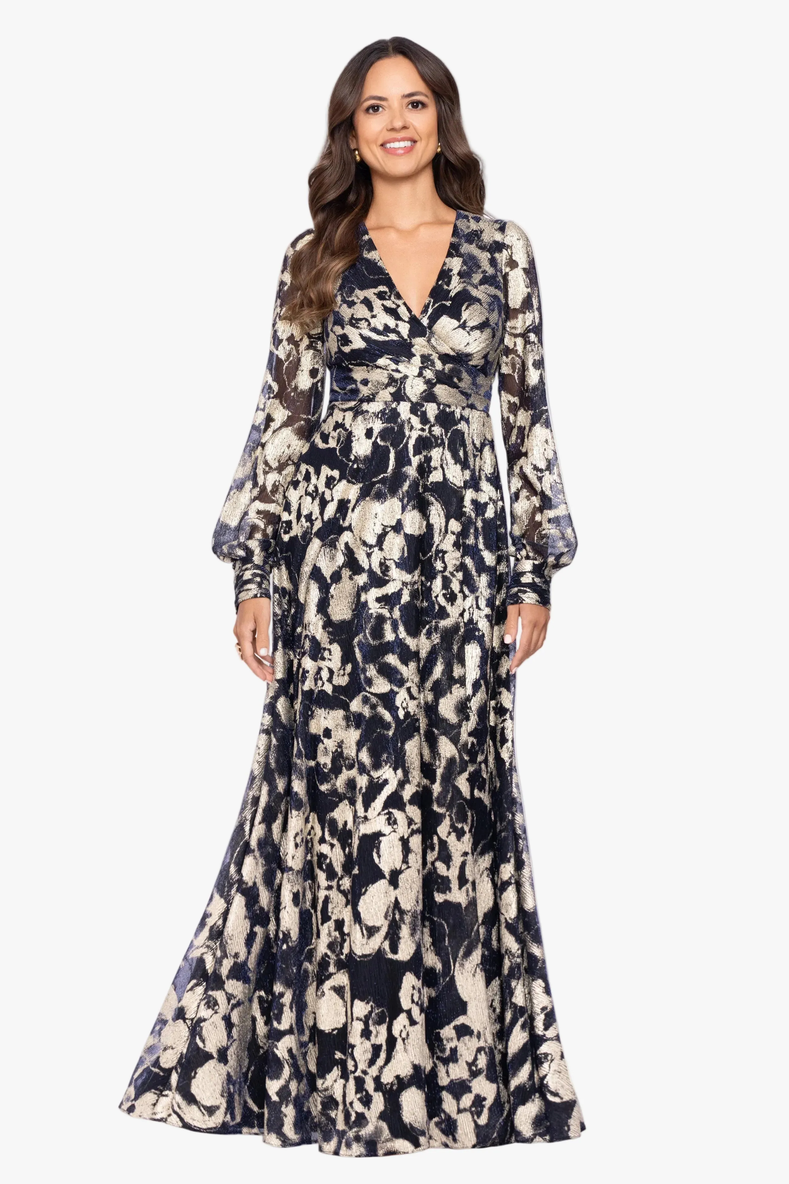 Petite "Meadow" Metallic Long Sleeve V-Neck Dress sold by Betsy & Adam