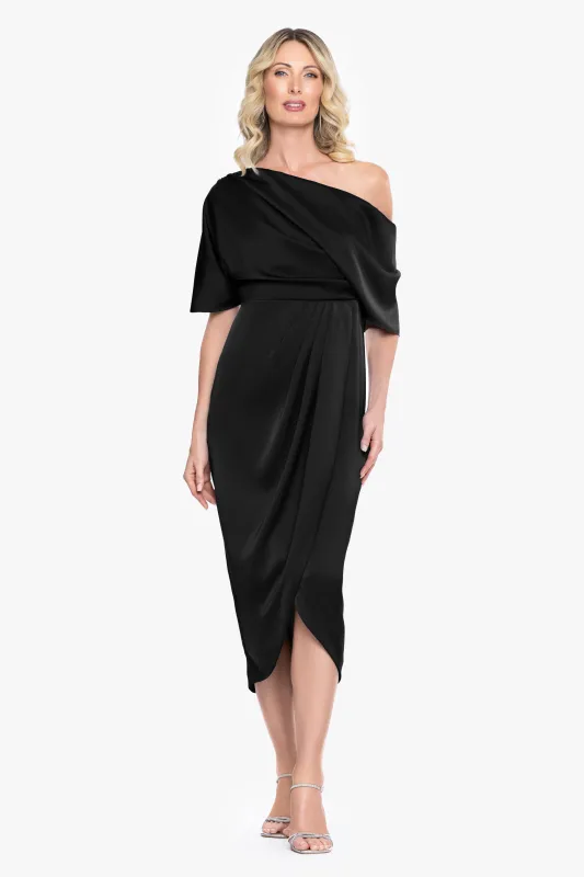 "Sylvie" Satin Short Sleeve Tulip Midi Dress made by Betsy & Adam