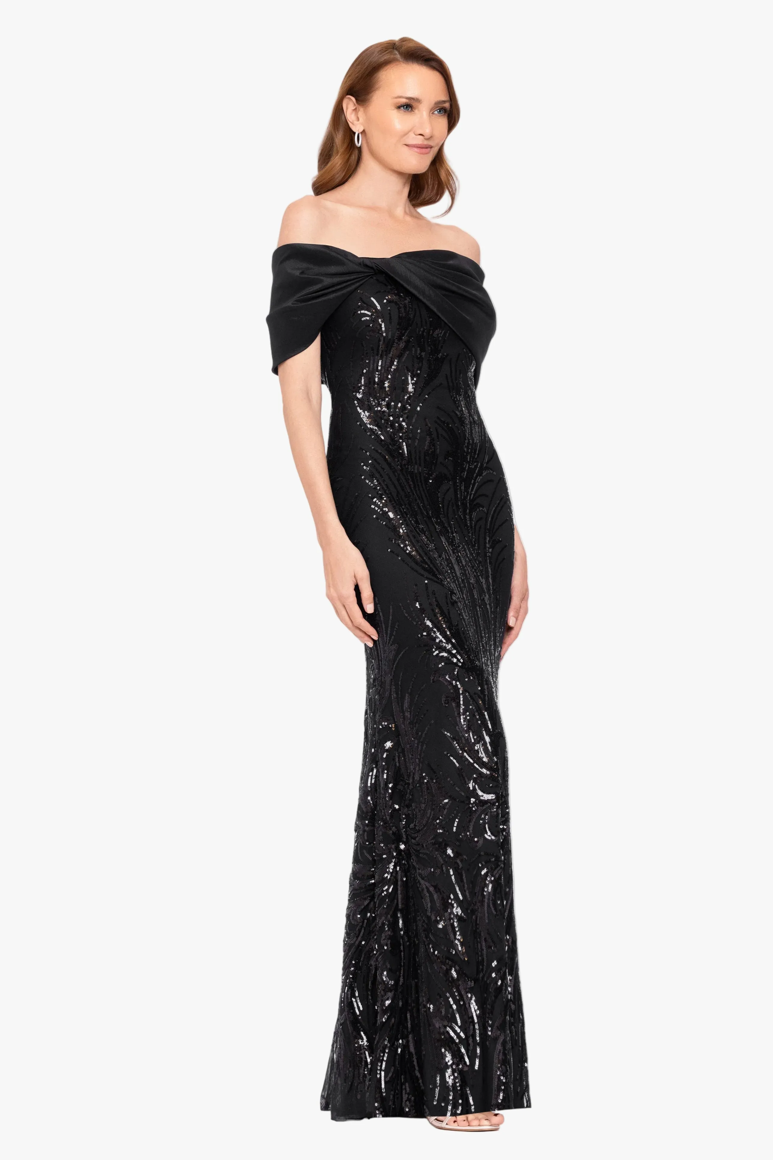 "Breezy" Sequin Off Shoulder Taffeta Twist Dress sold by Betsy & Adam product image thumbnail 4
