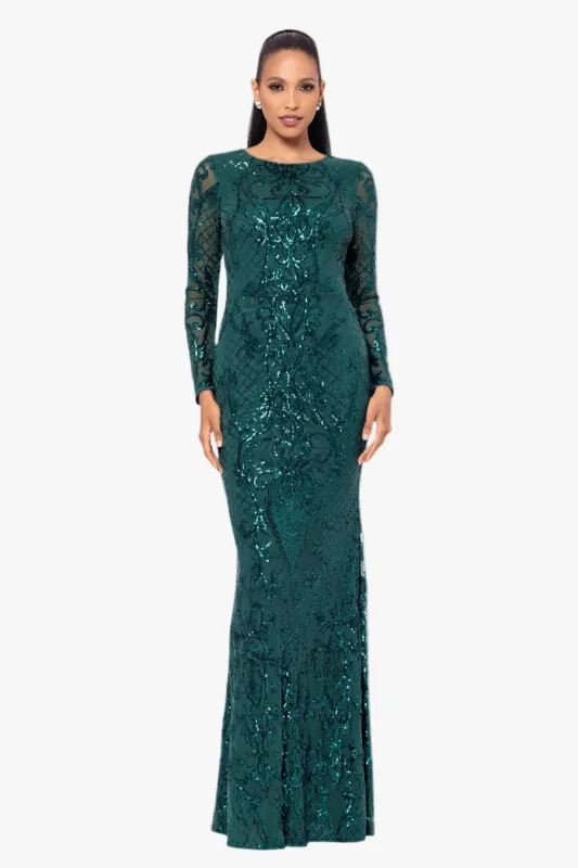 "Nara" Placement Sequin Long Sleeve Dress made by Betsy & Adam
