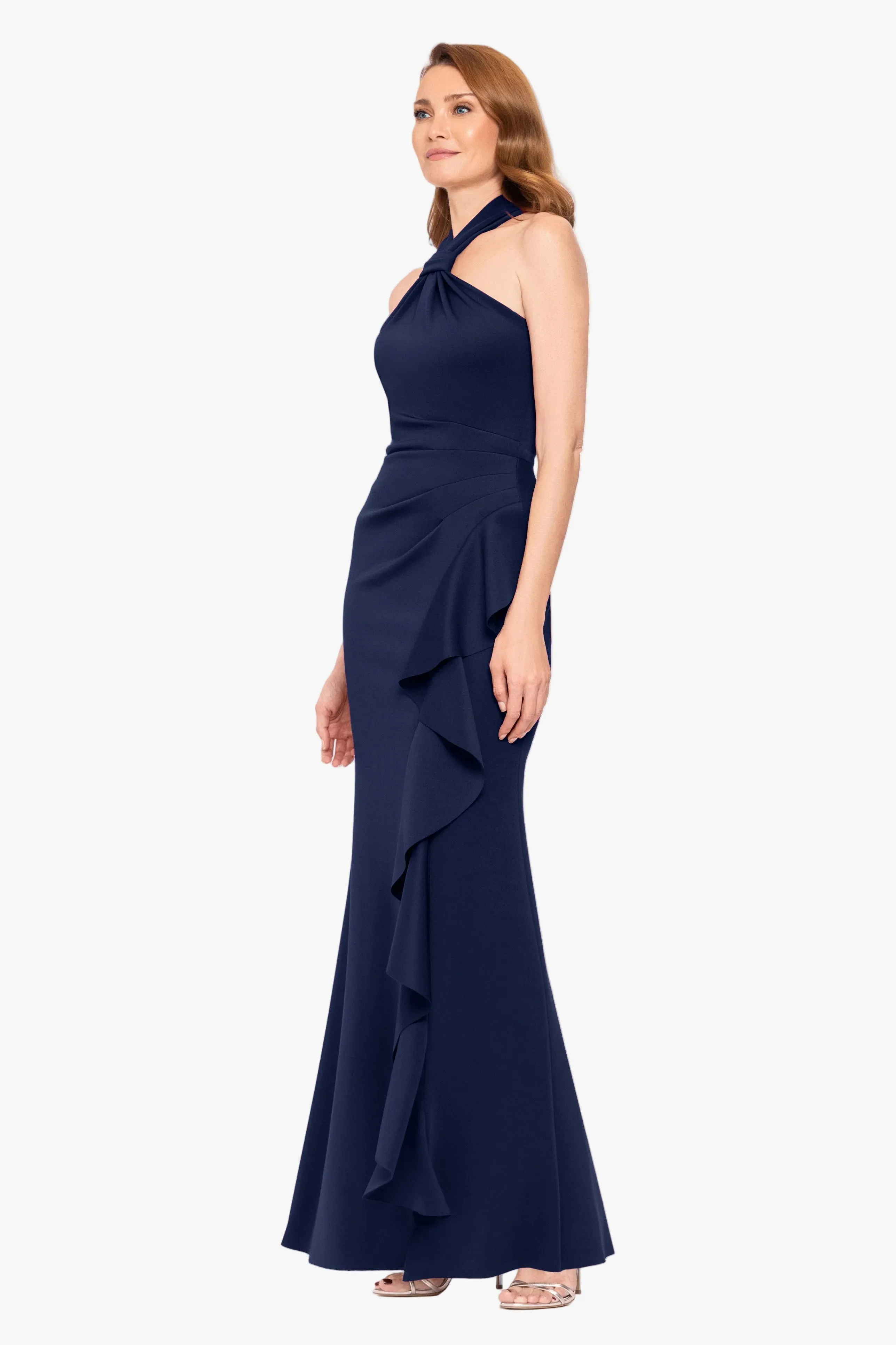 Petite "Hazel" Scuba Crepe Knotted Neck Side Ruffle Dress sold by Betsy & Adam product image thumbnail 4
