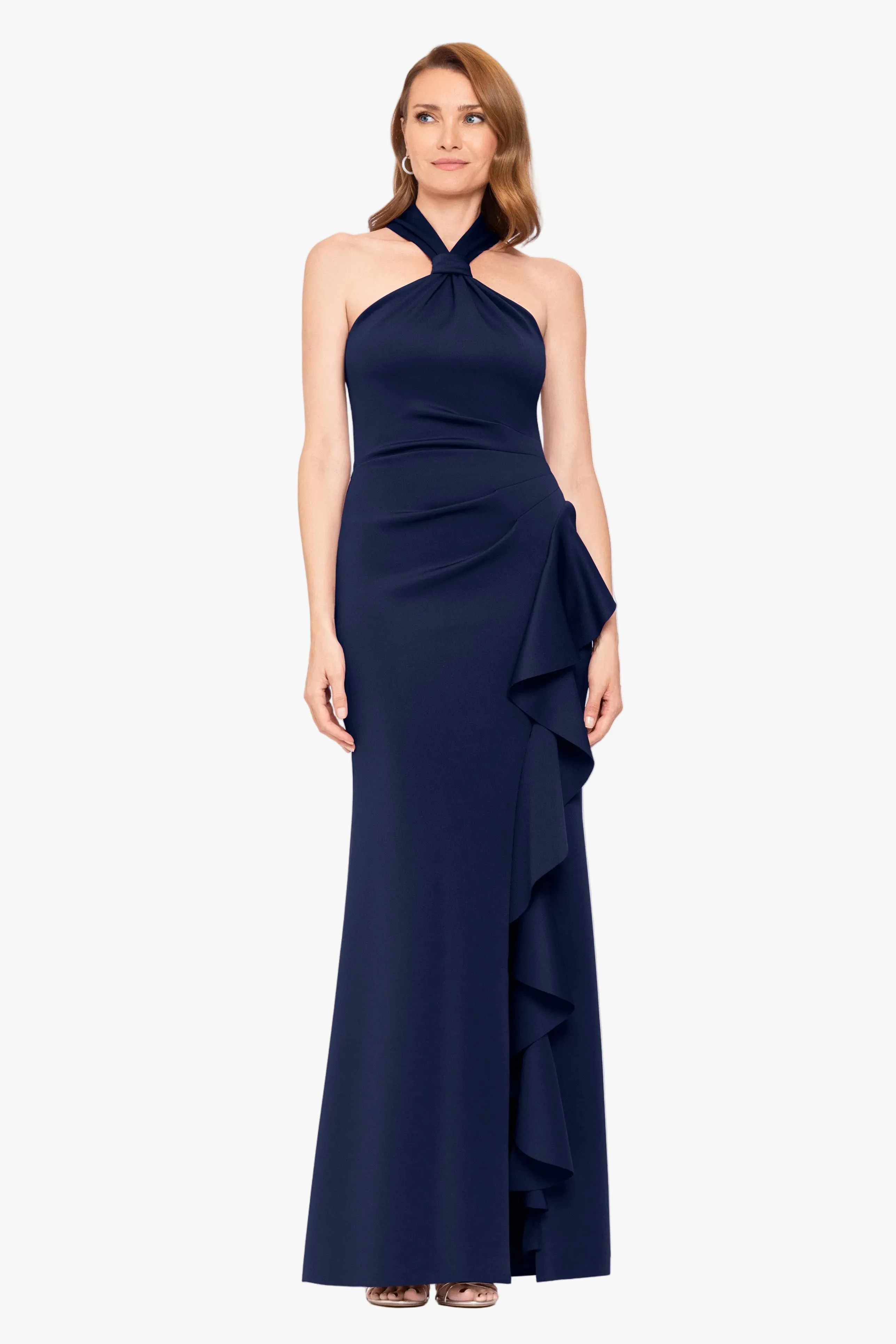 Petite "Hazel" Scuba Crepe Knotted Neck Side Ruffle Dress sold by Betsy & Adam product image thumbnail 5
