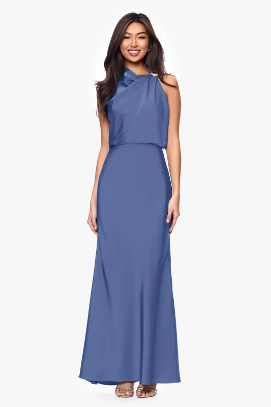 Petite "Colette" Satin Ruched Trim Dress made by Betsy & Adam