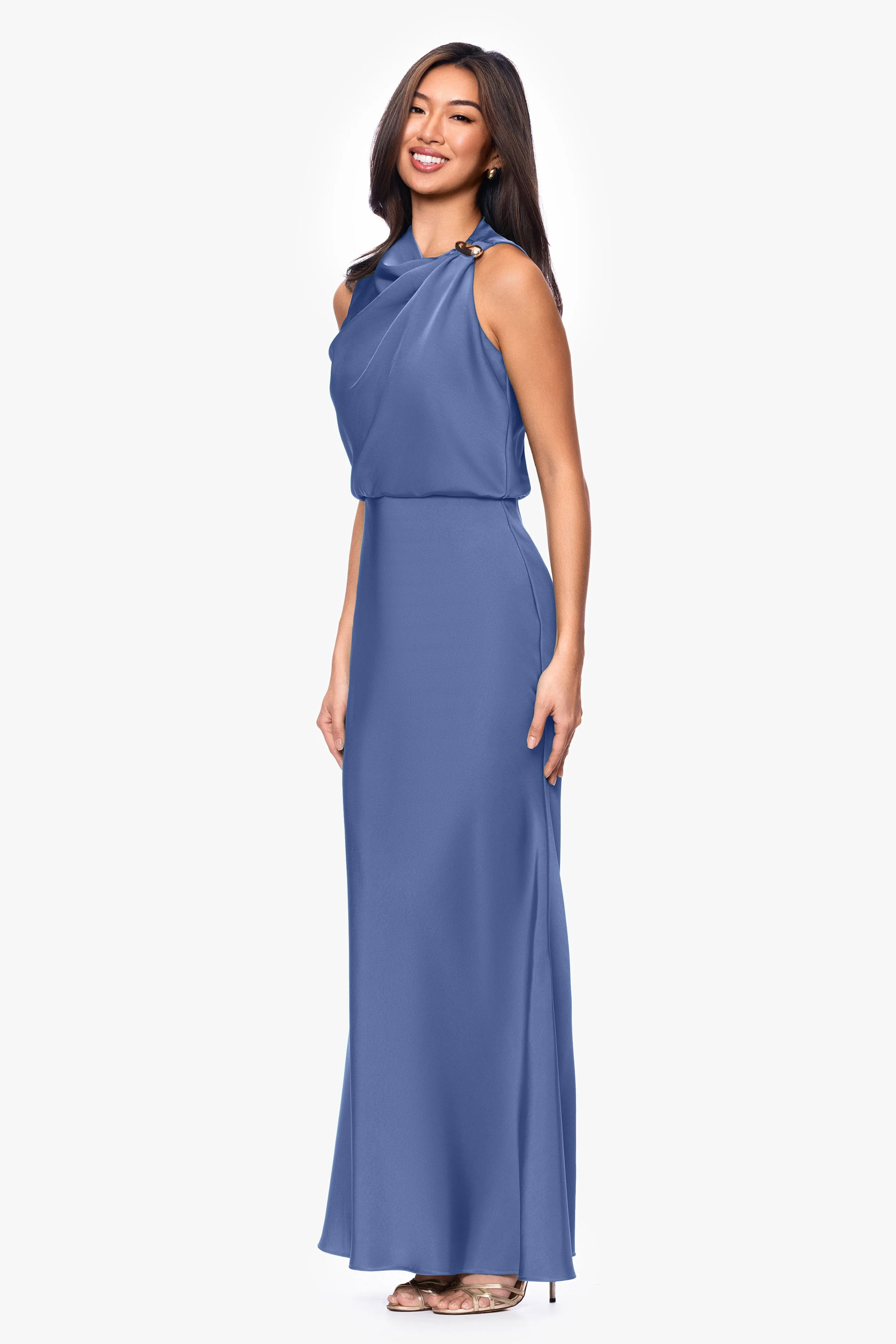 Petite "Colette" Satin Ruched Trim Dress sold by Betsy & Adam product image thumbnail 4