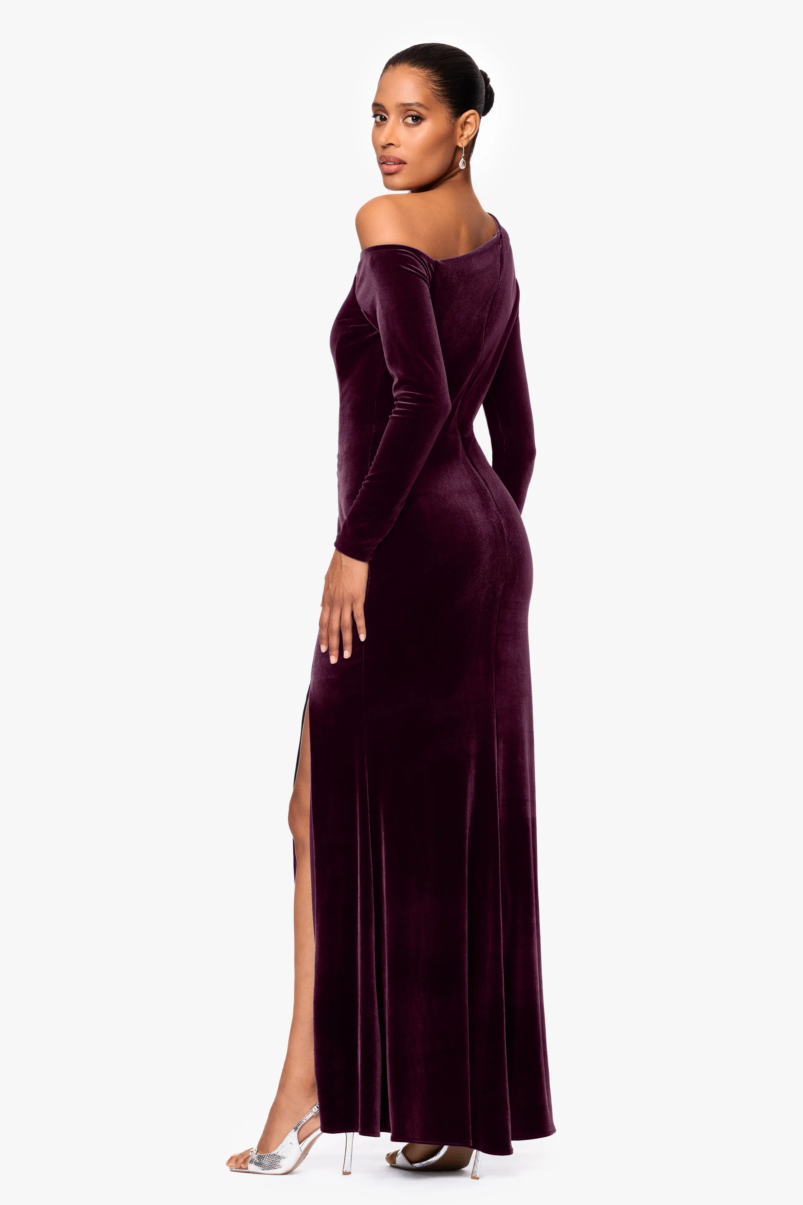 "Annette" Velvet Off Shoulder Long Sleeve Dress sold by Betsy & Adam product image thumbnail 3